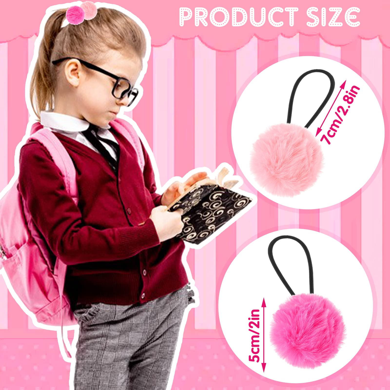 Lusofie 4 Pairs Fluffy Pom Pom Hair Ties - Soft Elastic Hair Accessories for Women & Girls, Stretchy Nylon Hair Bands for Ponytails & Buns - Perfect for Christmas, Halloween & Everyday Use