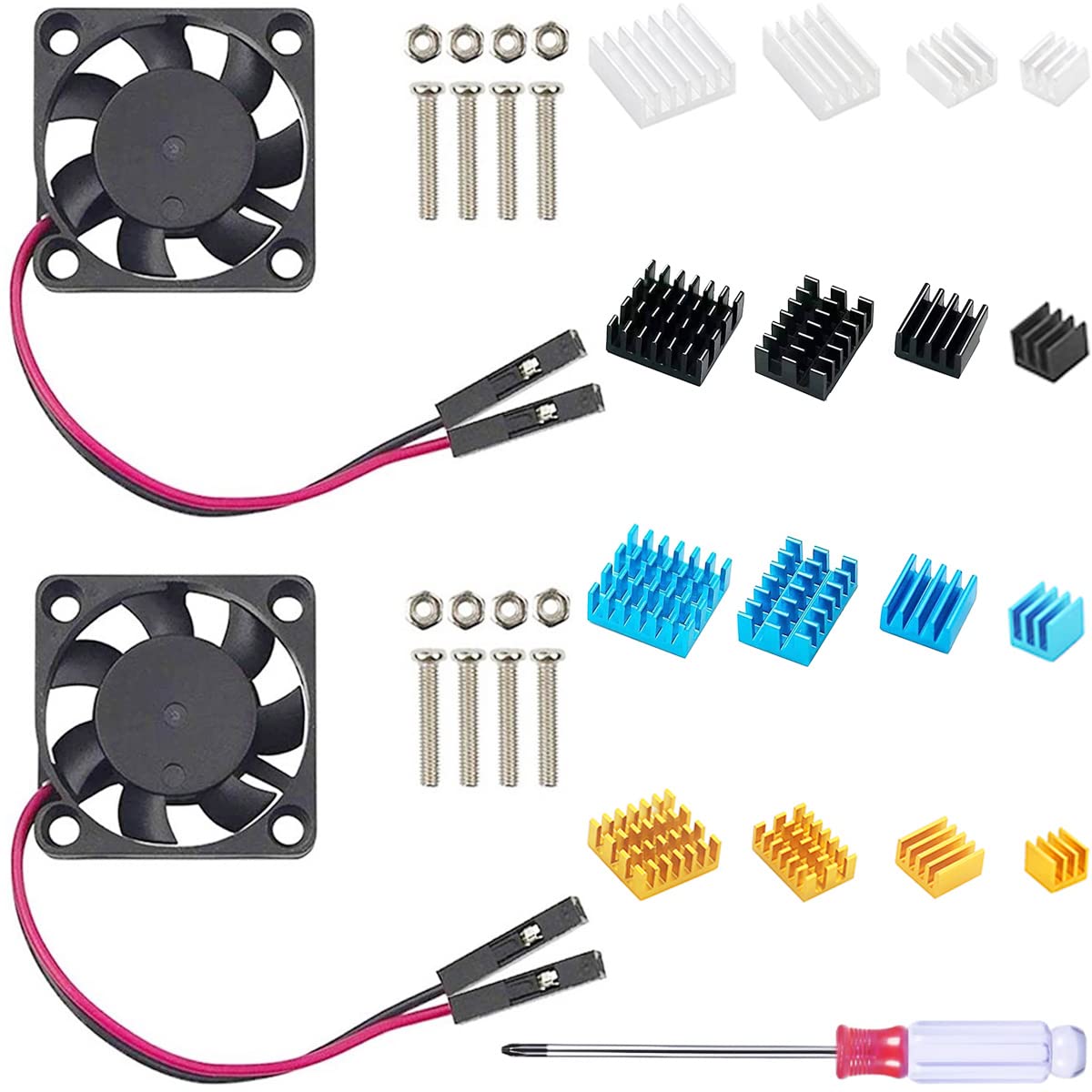 2 Pack 30x30x7mm DC 5V Brushless Cooling Fan with Heatsink & Screw Kit for Raspberry Pi 4 Model B - Perfect for Overclocking, Gaming & DIY Electronics Projects