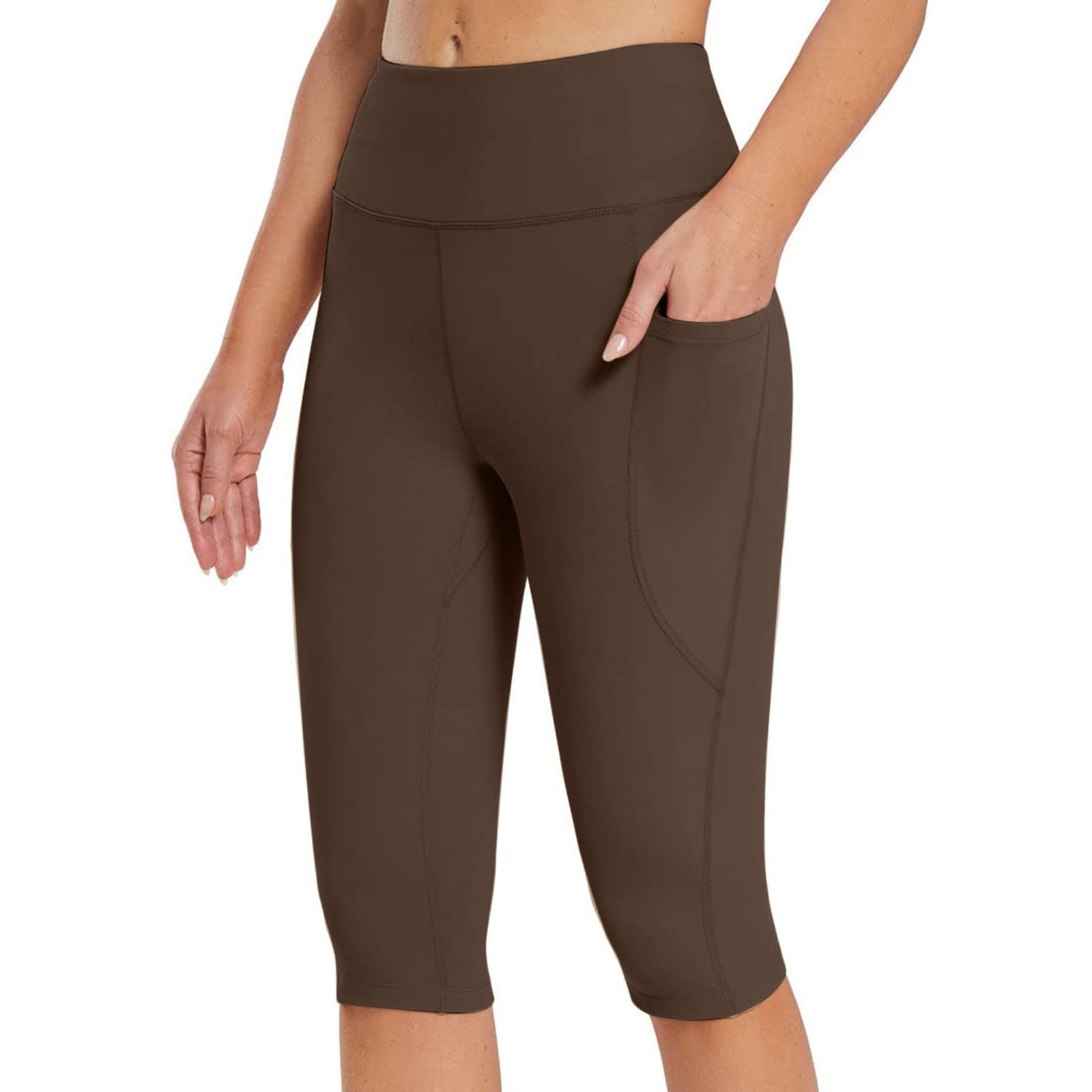 Women's High Waisted Capri Yoga Pants with Pockets - Summer Skinny Knee Length Workout Leggings for Running, Gym & Lounge