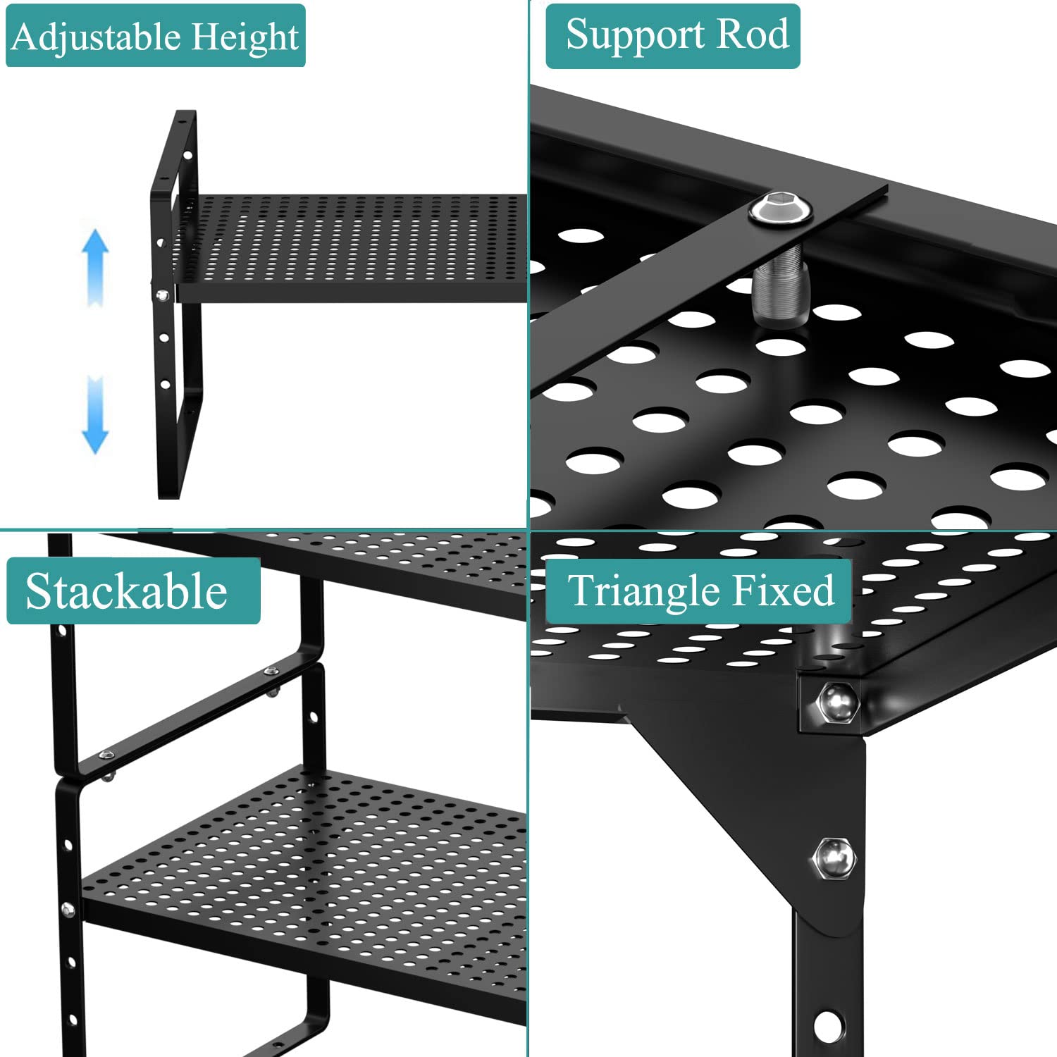 Expandable Kitchen Cabinet Shelf Organizer - Stackable Metal Pantry Storage Shelves - Adjustable Counter Shelf Organizer Rack for Kitchen Cabinets, Cupboard, Countertop & Closet (Black) - Perfect for Small Space Organization & Kitchen Storage Solutions