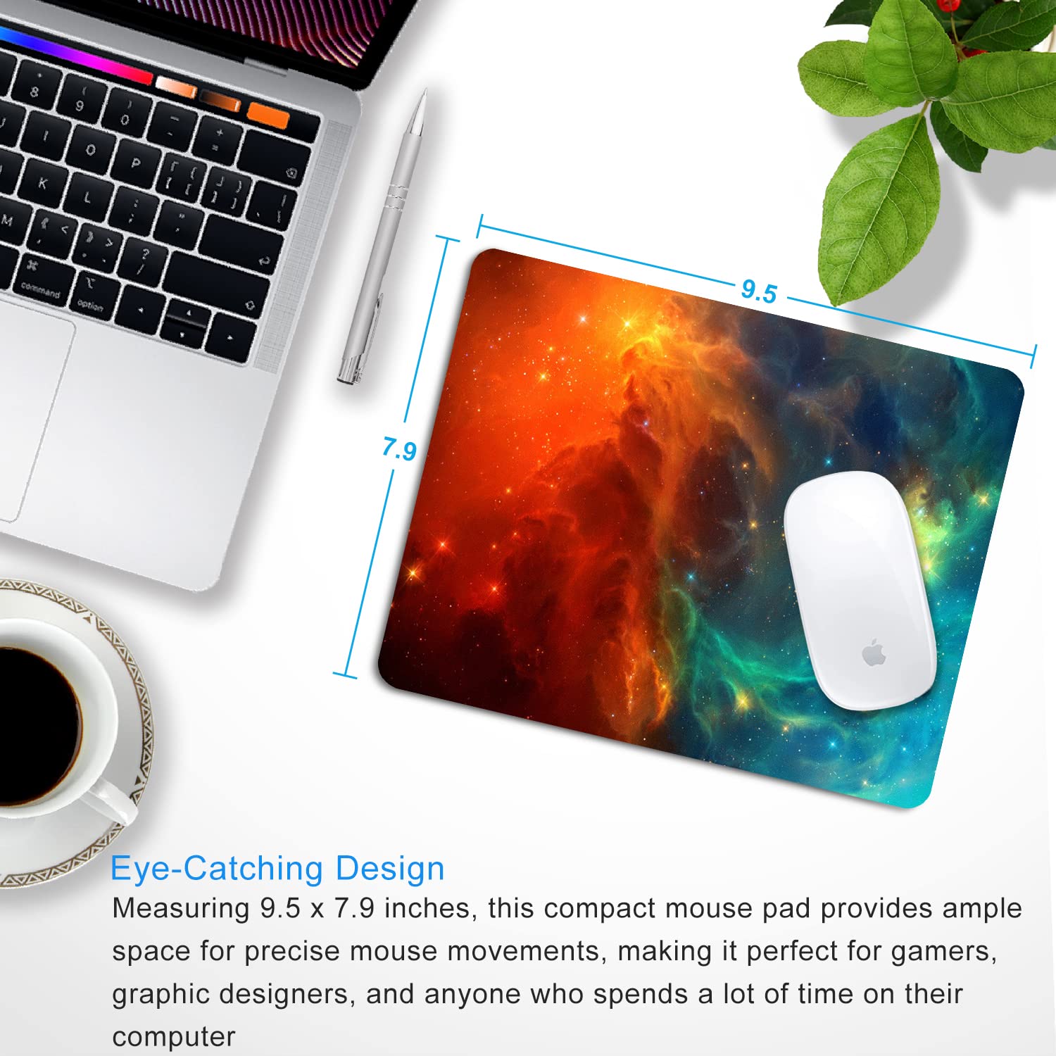 Galaxy Mouse Pad - Orange & Cyan Nebula Design, Non-Slip Washable Office Computer Mouse Mat (9.5