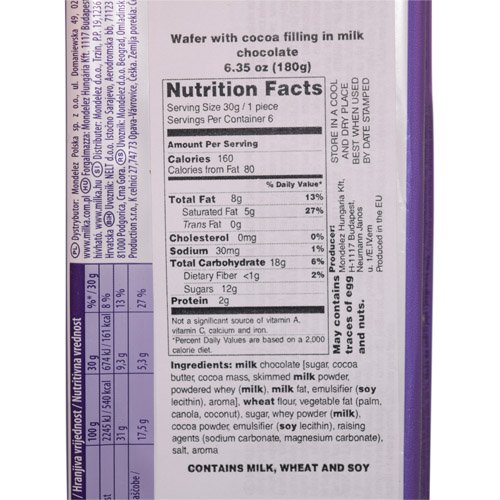 Milka Choco Wafer Cookies - 6 Crispy Waffles (180g) - Pack of 2 | Delicious Chocolate Snacks for Office, School & Travel | Perfect Gift for Chocolate Lovers