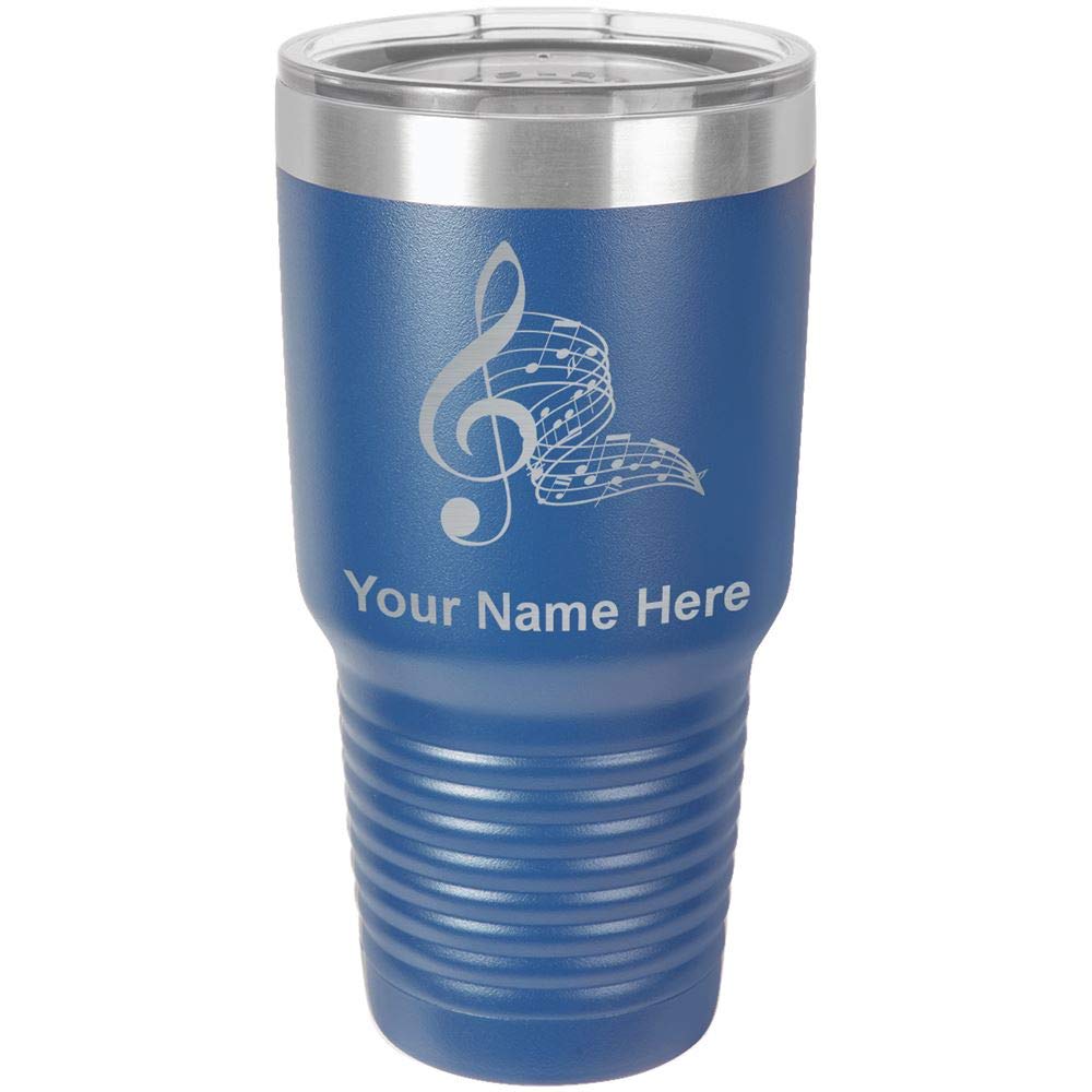 LaserGram 30oz Vacuum Insulated Stainless Steel Tumbler with Lid - Personalized Engraved Musical Notes Design - Keeps Drinks Hot/Cold for Hours - Perfect for Coffee, Tea, Water - Great Gift for Music Lovers, Office, Travel & Outdoor Activities (Dark Blue)