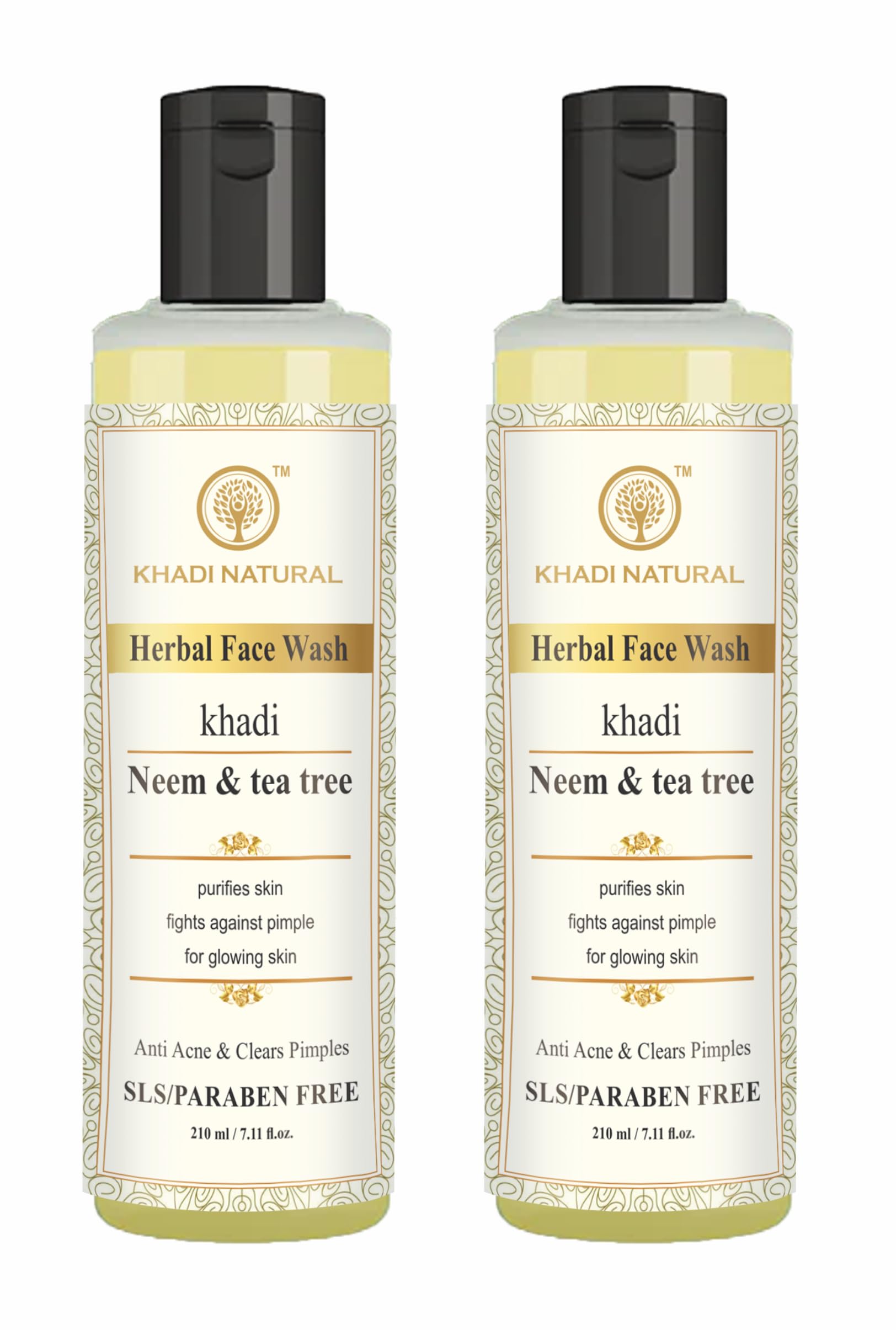 Khadi Natural Neem & Tea Tree Herbal Face Wash for Acne & Oily Skin - 210ml (Pack of 2) | Organic Cleanser for Clear & Glowing Skin | Perfect for Daily Skincare Routine & Travel