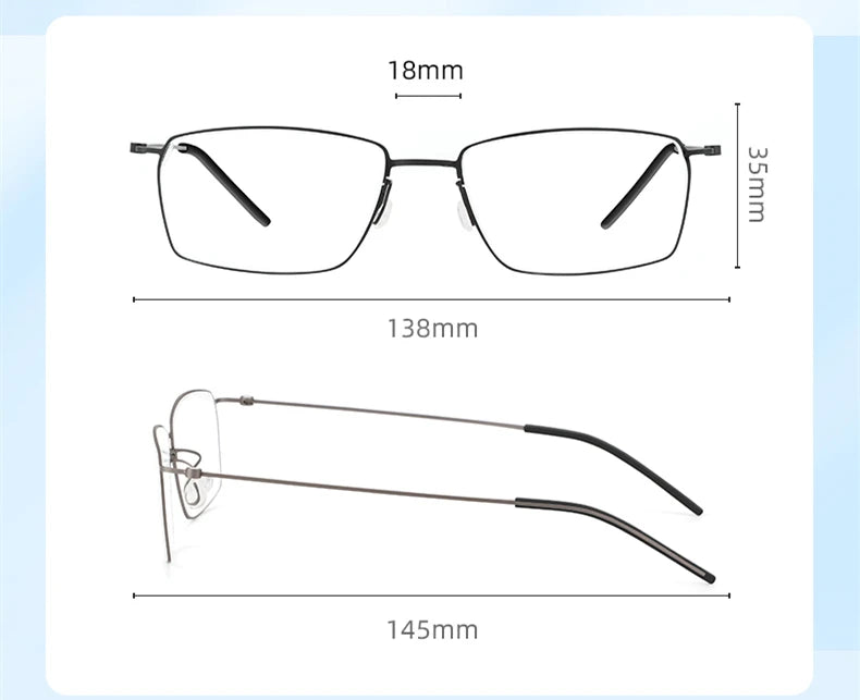 Unisex Black Semi-Rimless Rectangle Titanium Eyeglasses with Clip-On Sunglasses K15 - Stylish & Lightweight for Work, Driving, and Outdoor Activities