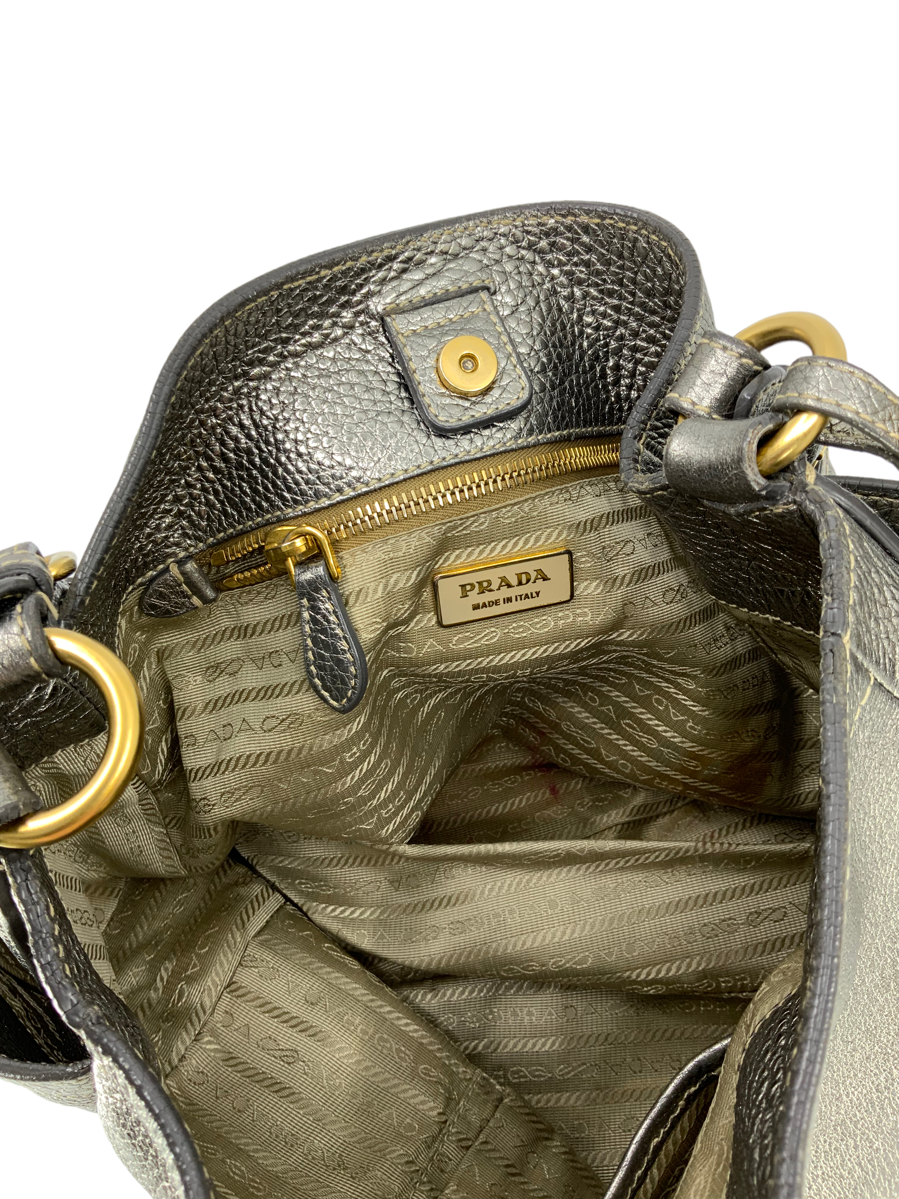Prada Side Pocket Zip Vitello Daino Hobo Shoulder Bag - Luxury Leather Handbag for Women, Perfect for Work, Travel & Everyday Use