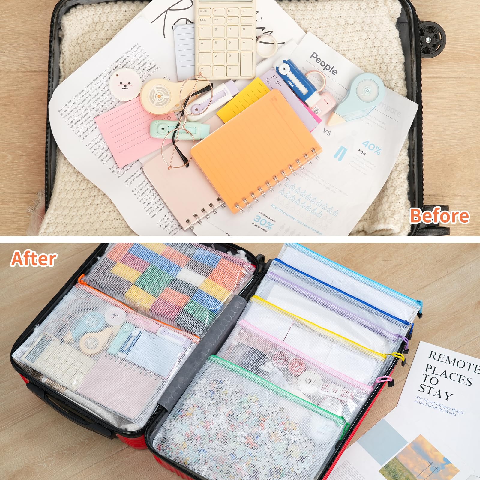 24-Pack A4 Size Mesh Plastic Zipper Pouch Bags - Waterproof Storage Organizer for Board Games, Puzzles, School & Office Supplies | Perfect for Classroom Organization, Travel & Craft Storage