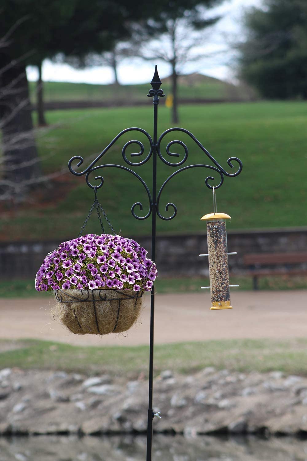 Ashman 91 Inch Adjustable Shepherds Hook (6 Pack) - Heavy Duty 5/8 Inch Thick Steel with Floral Design - Rust Resistant Hanging Hooks for Plant Baskets, Bird Feeders - Perfect for Garden, Patio & Outdoor Decor