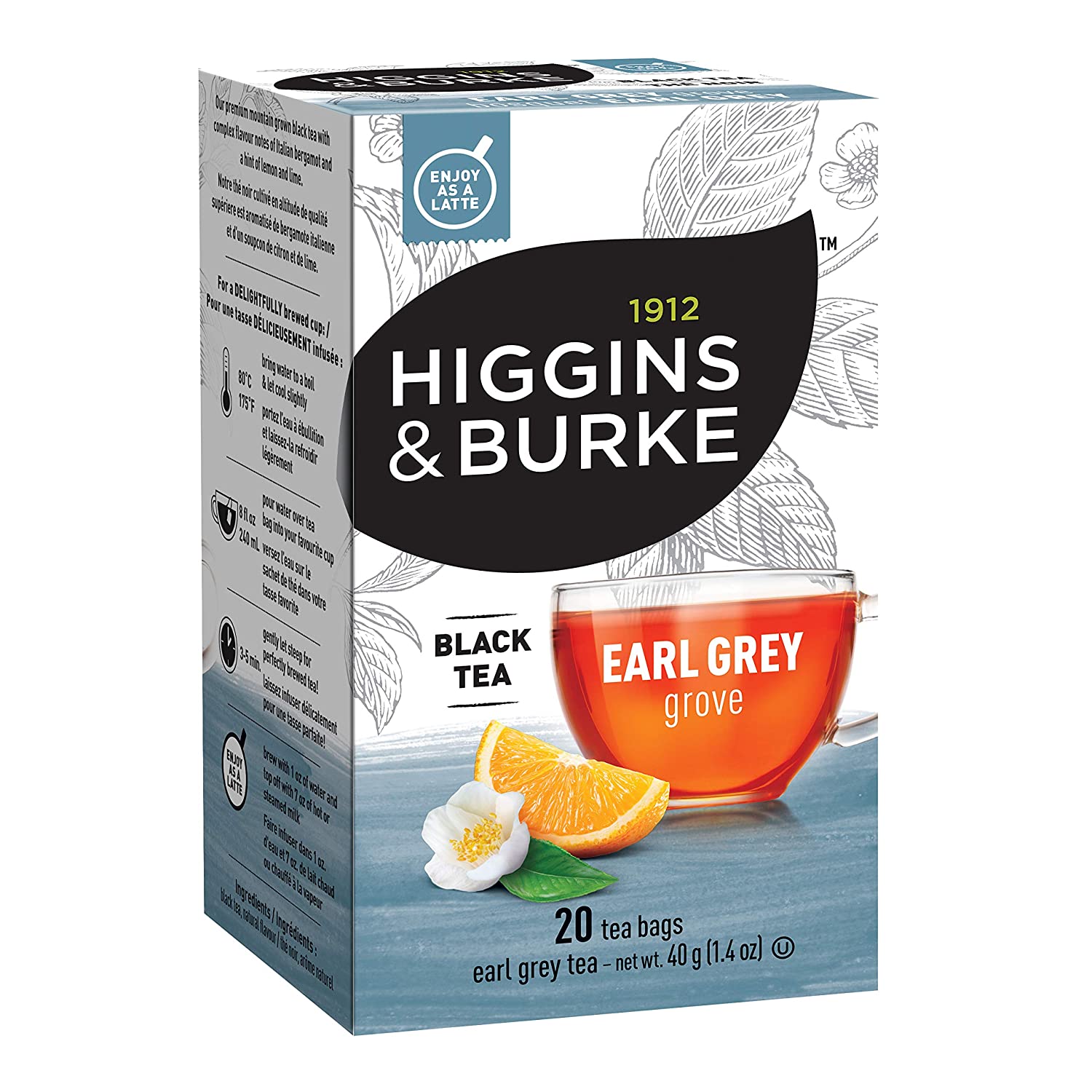 Higgins & Burke Earl Grey Tea - 20 Filter Bags | Premium Black Tea with Bergamot | Perfect for Breakfast, Afternoon Tea & Relaxation