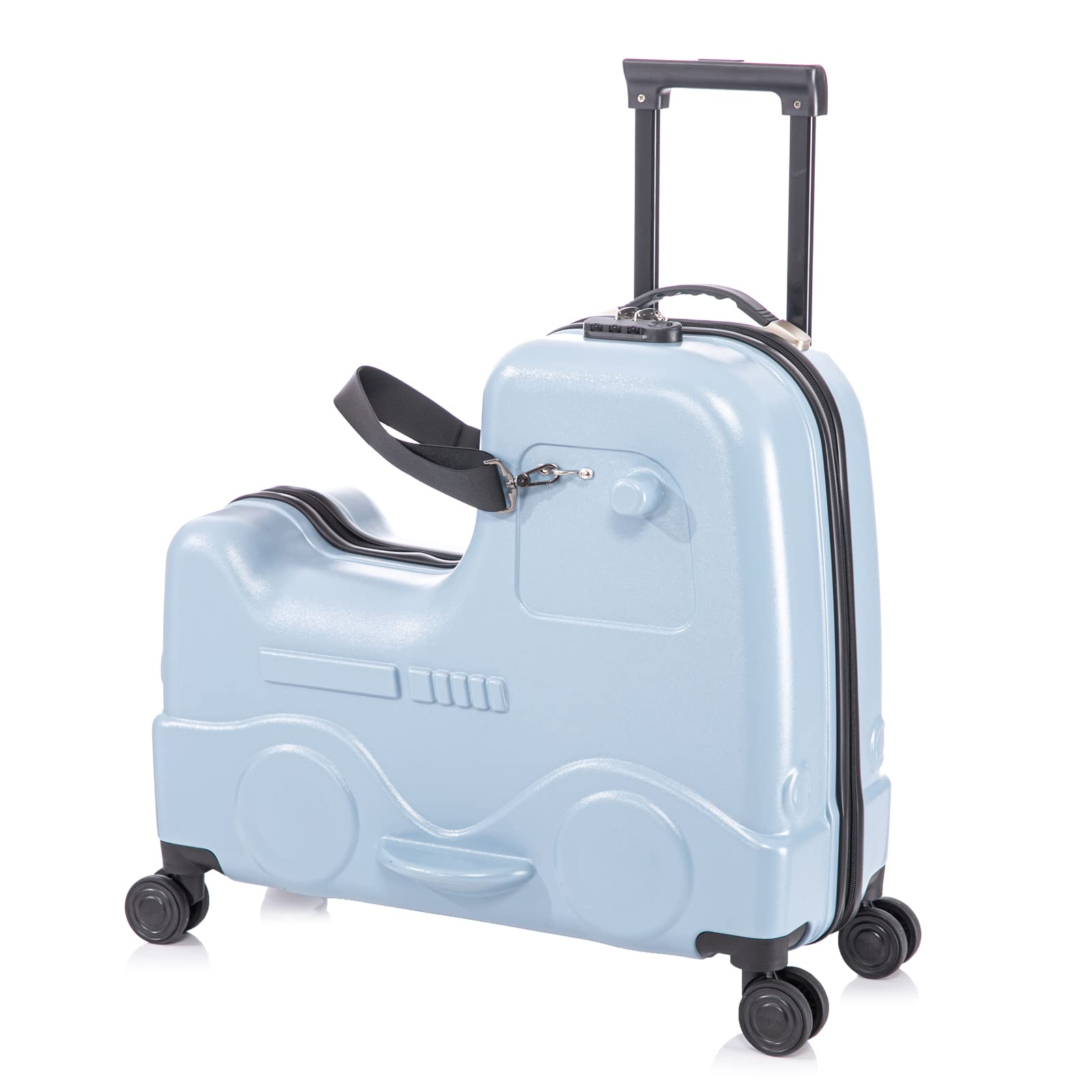 22 Inch Kids Ride On Luggage with Safety Belt - Travel Suitcase for Toddlers with Spinner Wheels, Combination Lock & Removable Cover (Blue) | Perfect for Airplane Travel, Family Vacations & School Trips