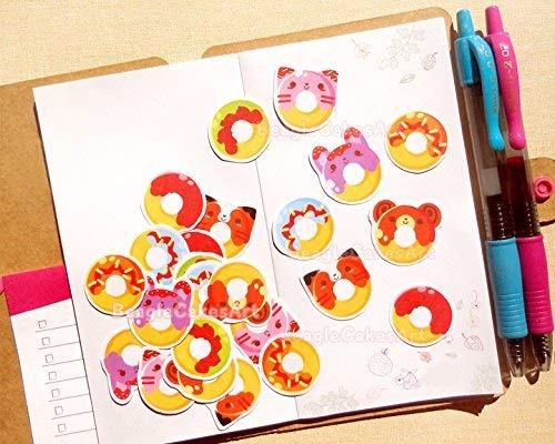Cute Kawaii Animal Donut Stickers Pack - 50pcs Adorable Planner Stickers for Bullet Journal, Scrapbooking, Party Favors & Envelope Seals - Aesthetic Vinyl Decals for DIY Crafts, Kids Room Decor & Gift Wrapping