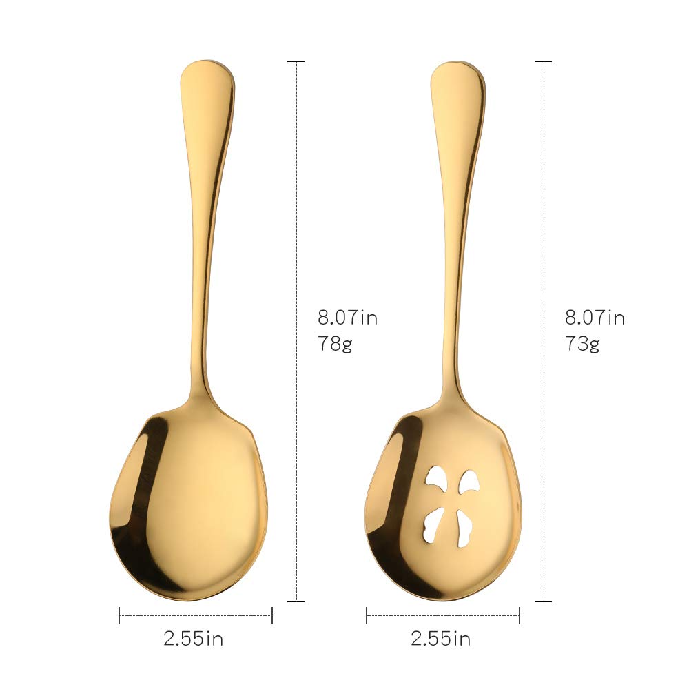 Meisha 6-Piece Stainless Steel Serving Spoon Set - 3 Solid & 3 Slotted Spoons, Matte Gold Mirror Finish - Perfect for Buffets, Banquets, Cooking & Kitchen Serving