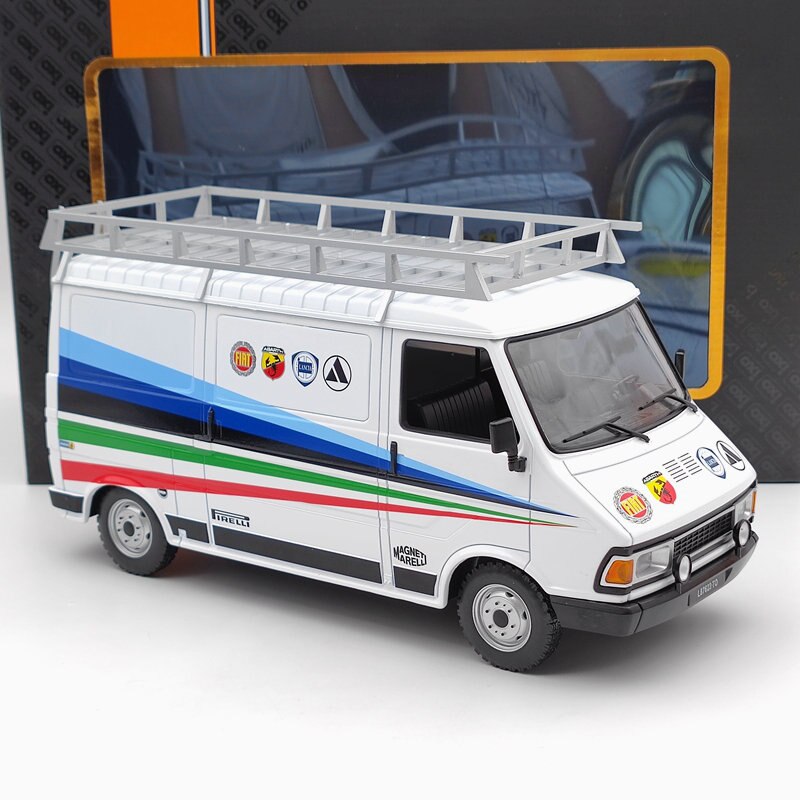 1:18 Scale IXO FIAT 242 1980 Technic Abarth Assistance Diecast Model Car with Roof Rack - Limited Edition Collectible for Car Enthusiasts & Display - Perfect for Showcase, Gift Giving, and Racing Memorabilia Collections