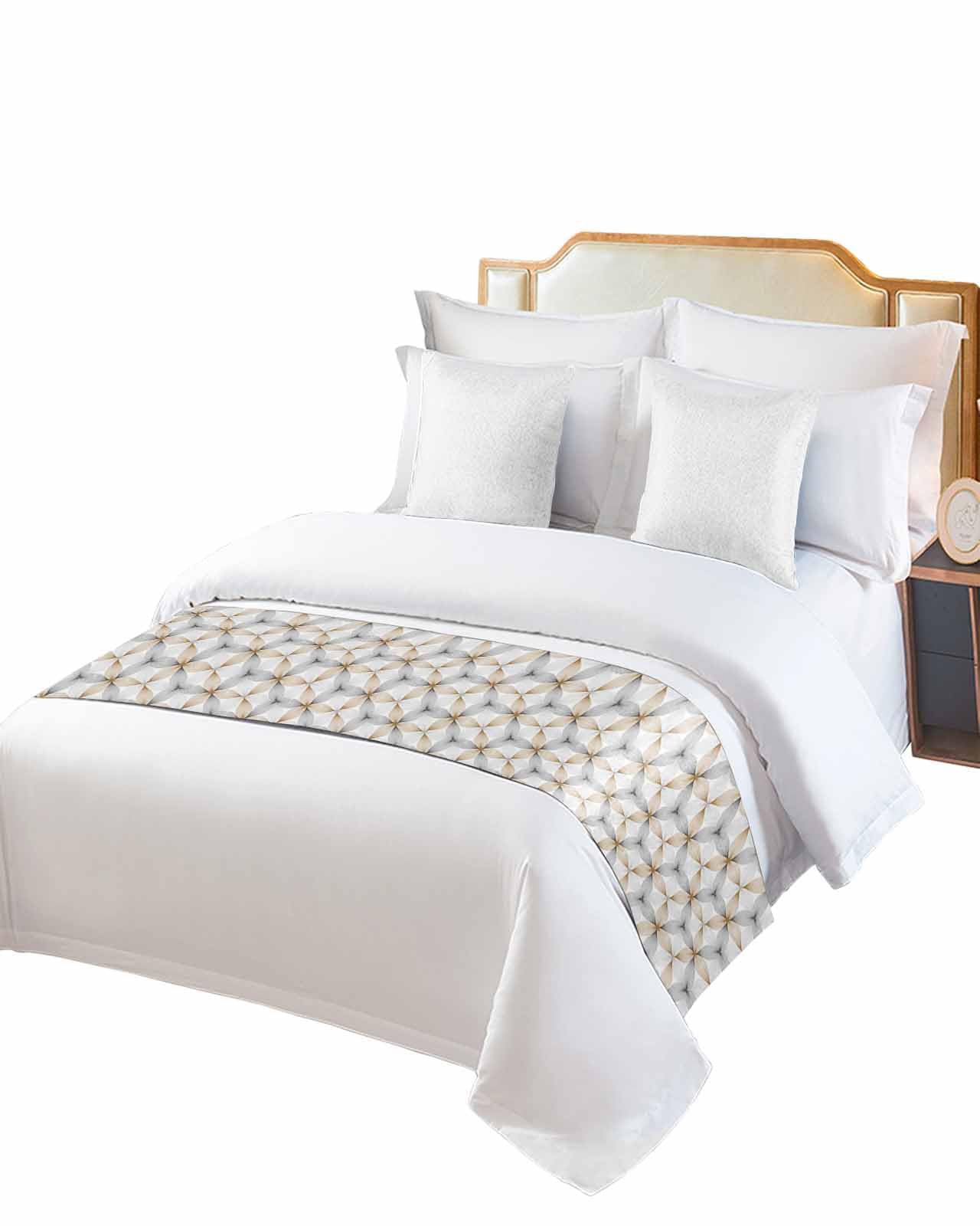 Luxury Brown Bed Runner Scarf King Size - Soft Bed Throw for Twin, Full, Queen & King Beds - Elegant Hotel & Wedding Bedroom Decoration - Abstract Geometric Grey White Design 94