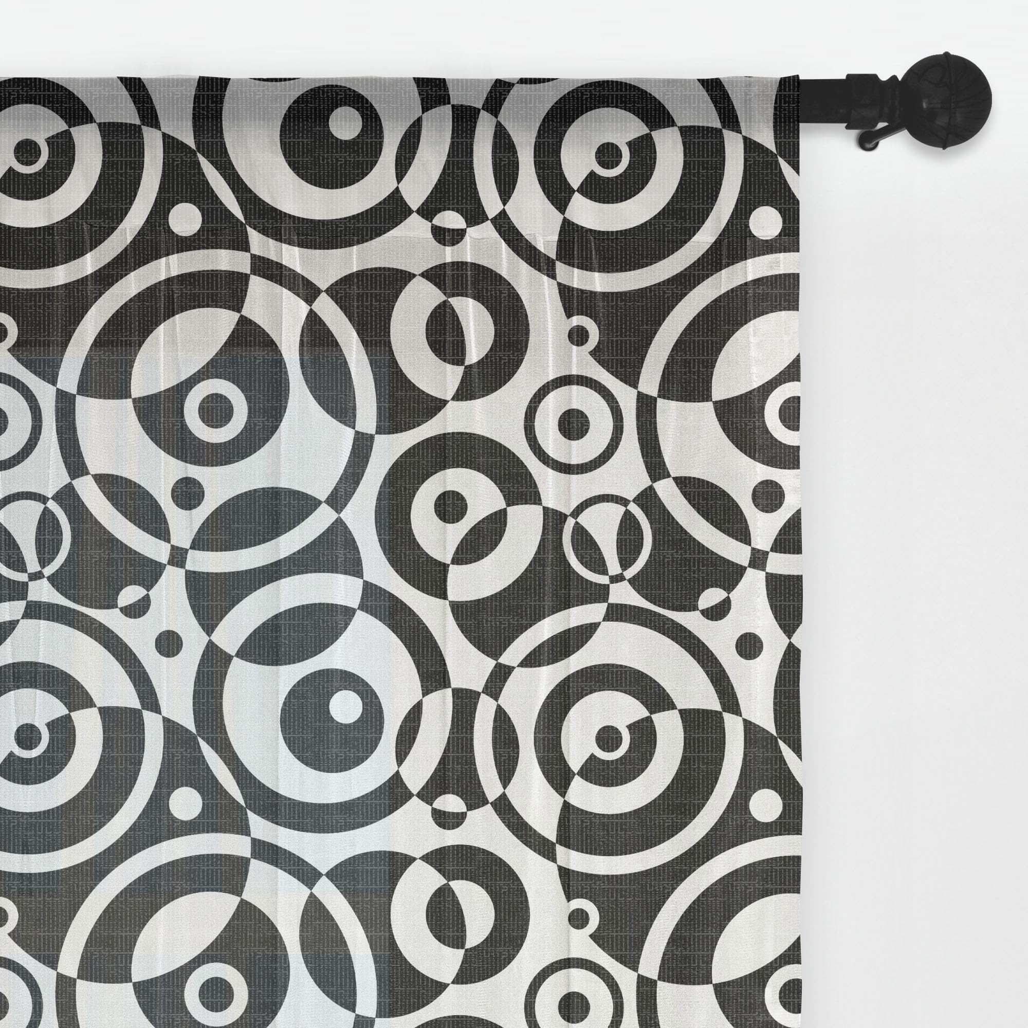 Ambesonne Black and White Tulle Curtains - Modern Abstract Bullseye Dot Pattern Sheer Drapes with Rod Pocket, 108