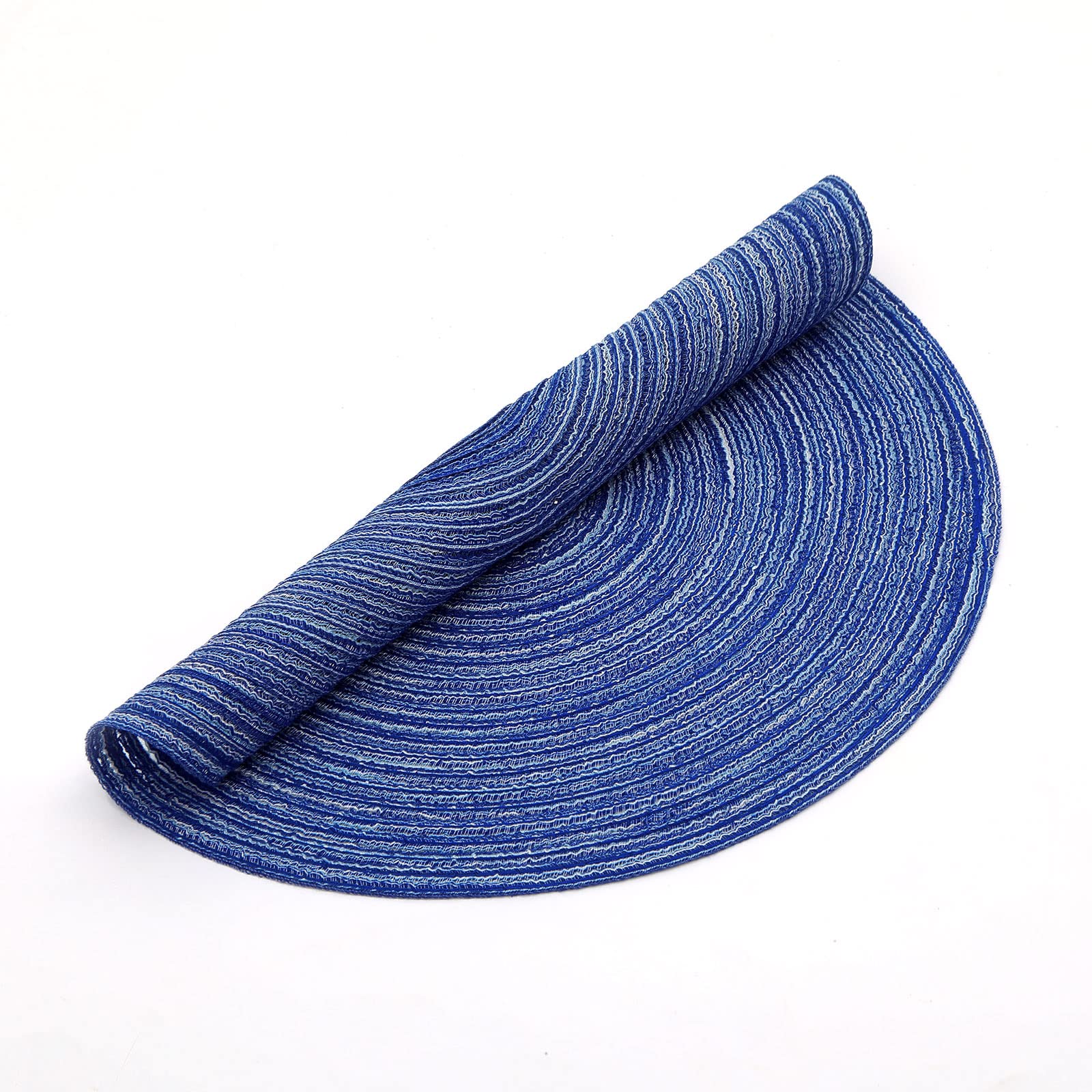 SHACOS 15 Inch Round Braided Placemats Set of 6 - Washable Cotton Table Mats for Kitchen, Dining, Home Decor - Perfect for Wedding, Party & Everyday Use (Blue & White)