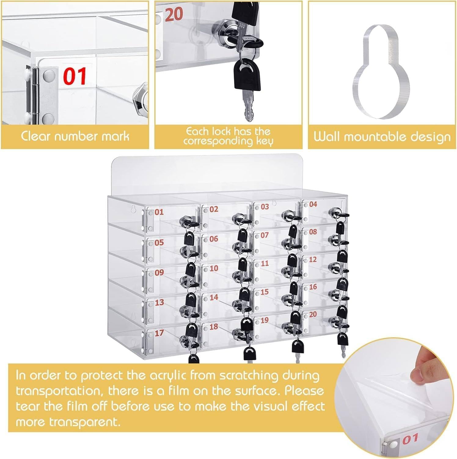 20/25/30 Slots Acrylic Cell Phone Locker Box with Digital Code Lock - Wall Mounted Phone Storage Organizer for Office, Classroom & Factory Use - Secure Mobile Device Management Solution