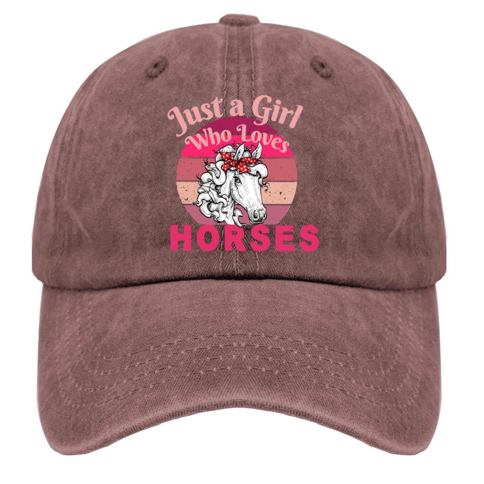 Distressed Baseball Hat for Women - Funny 'Just a Girl Who Loves Horses' Washed Cotton Adjustable Strapback Cap - Perfect for Equestrian Events, Outdoor Adventures & Casual Wear
