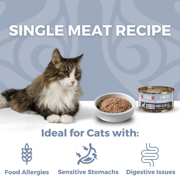 KOHA LID Rabbit Pate Grain-Free Canned Cat Food - Limited Ingredient Diet, High Protein Wet Food for Cats with Sensitive Stomachs - Perfect for Indoor Cats & Kittens with Allergies