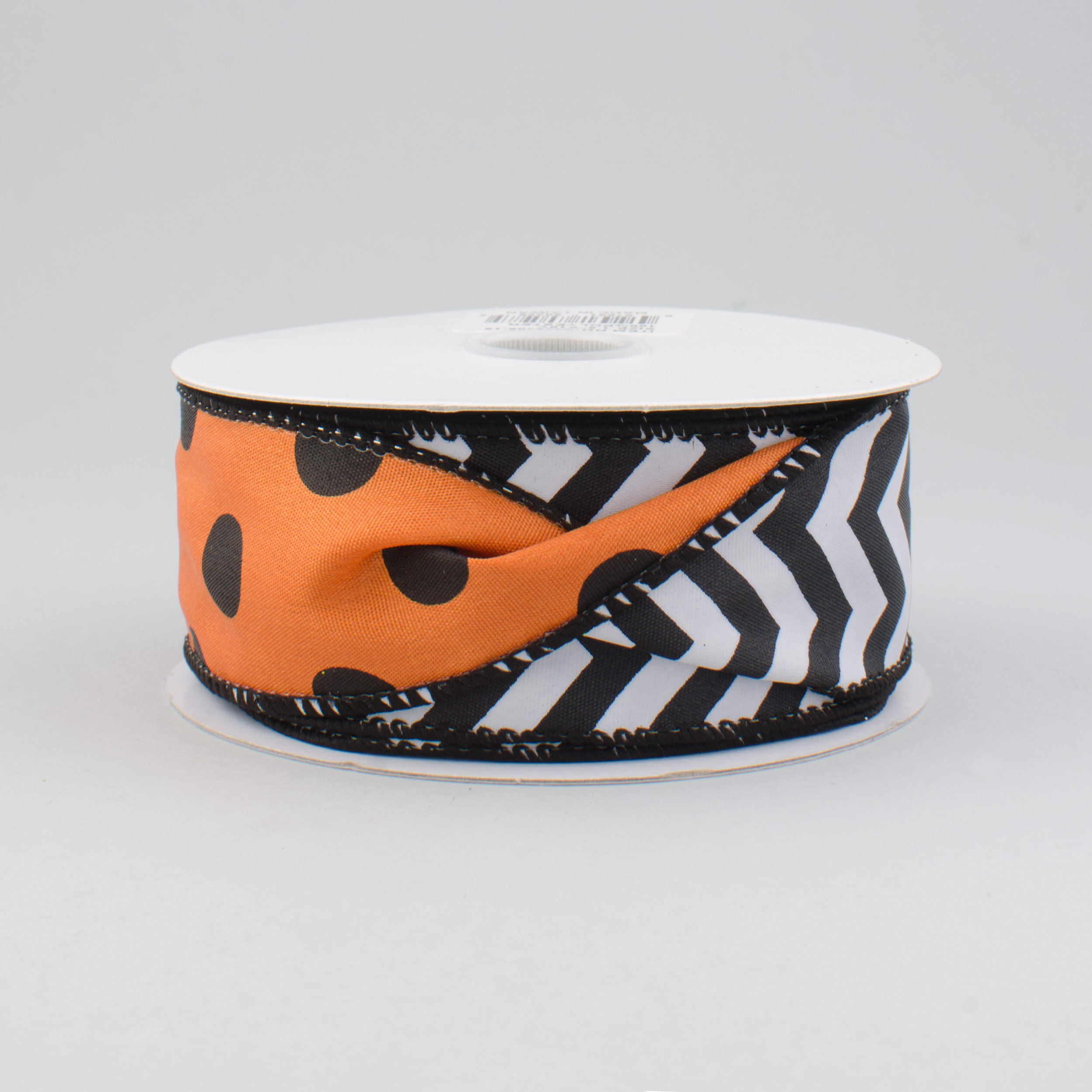 1.5 Inch Double Sided Halloween Chevron Polka Dot Ribbon - Orange, Black & White (10 Yards) - Perfect for Gift Wrapping, DIY Crafts & Party Decorations