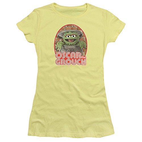 Trevco Sesame Street Oscar The Grouch Iron-On Junior's Sheer Fitted T-Shirt | Kids' Cartoon Character Tee for School, Parties & Casual Wear