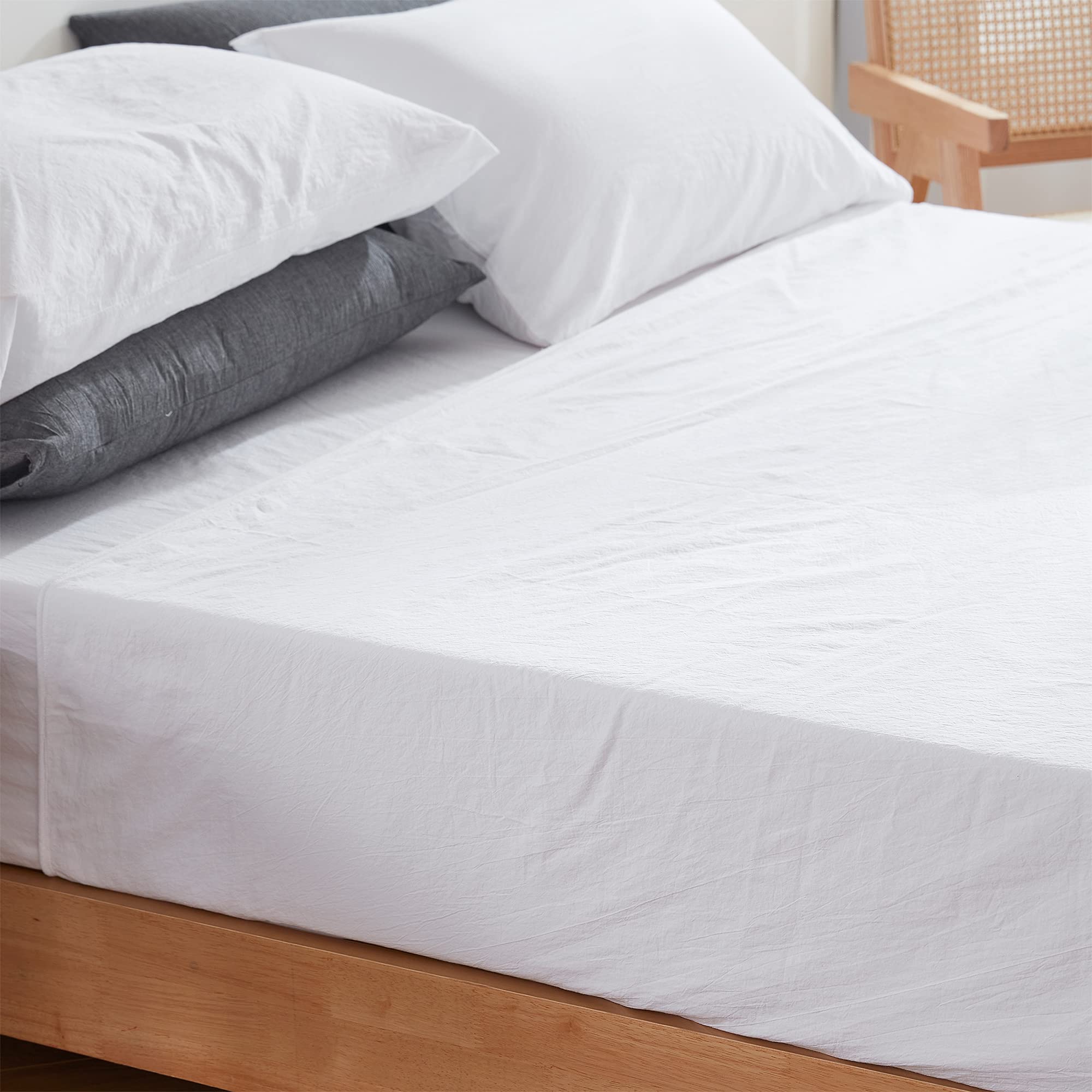 Byourbed Terra é Pais - 100% Cotton King Size Sheet Set with Tattered Edges - White - Perfect for Farmhouse & Boho Bedroom Decor