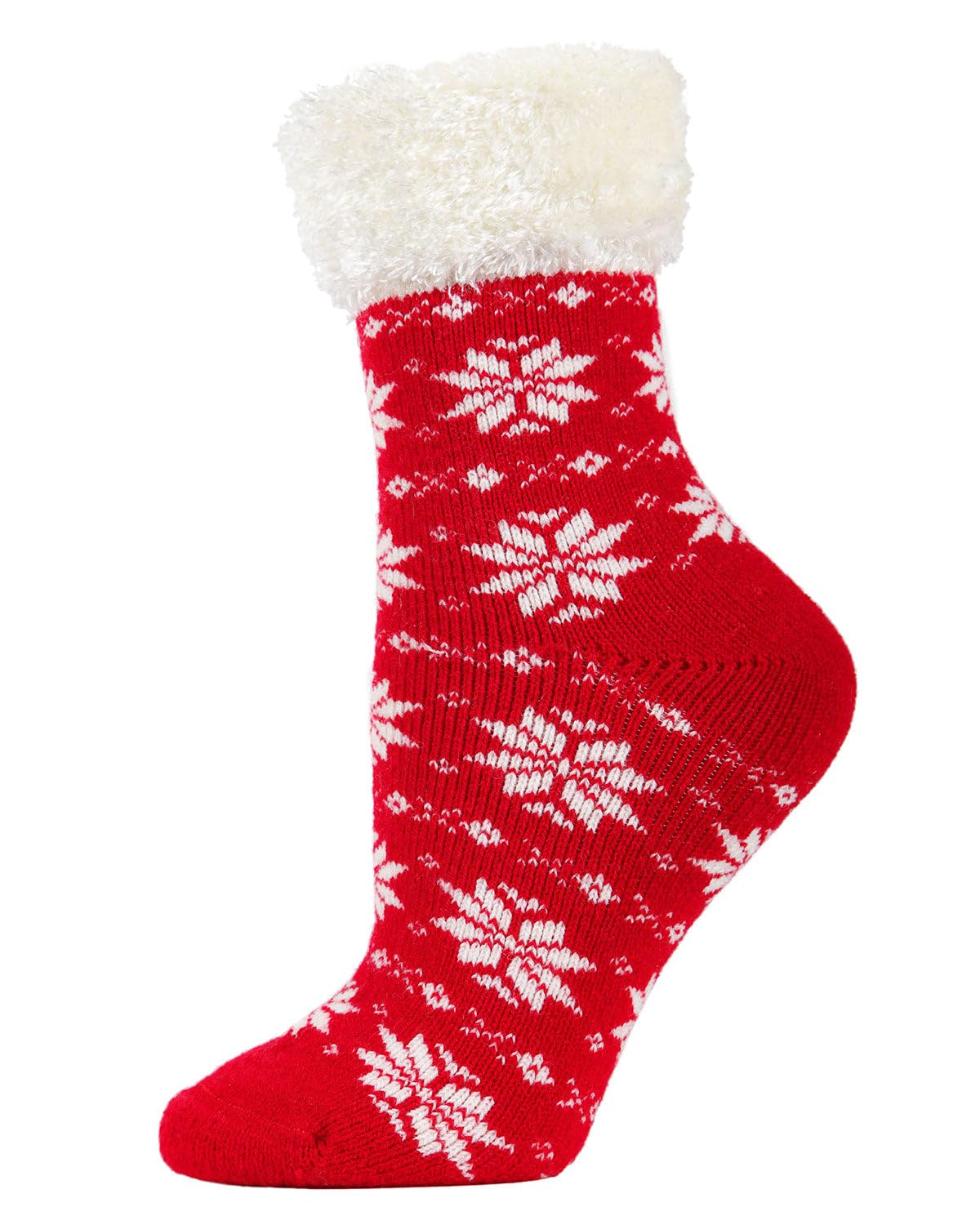 MeMoi Women's Cozy Snowflake Fair Isle Plush Cabin Socks - Warm Winter Knit Slipper Socks for Home, Christmas Gifts & Cold Weather Comfort