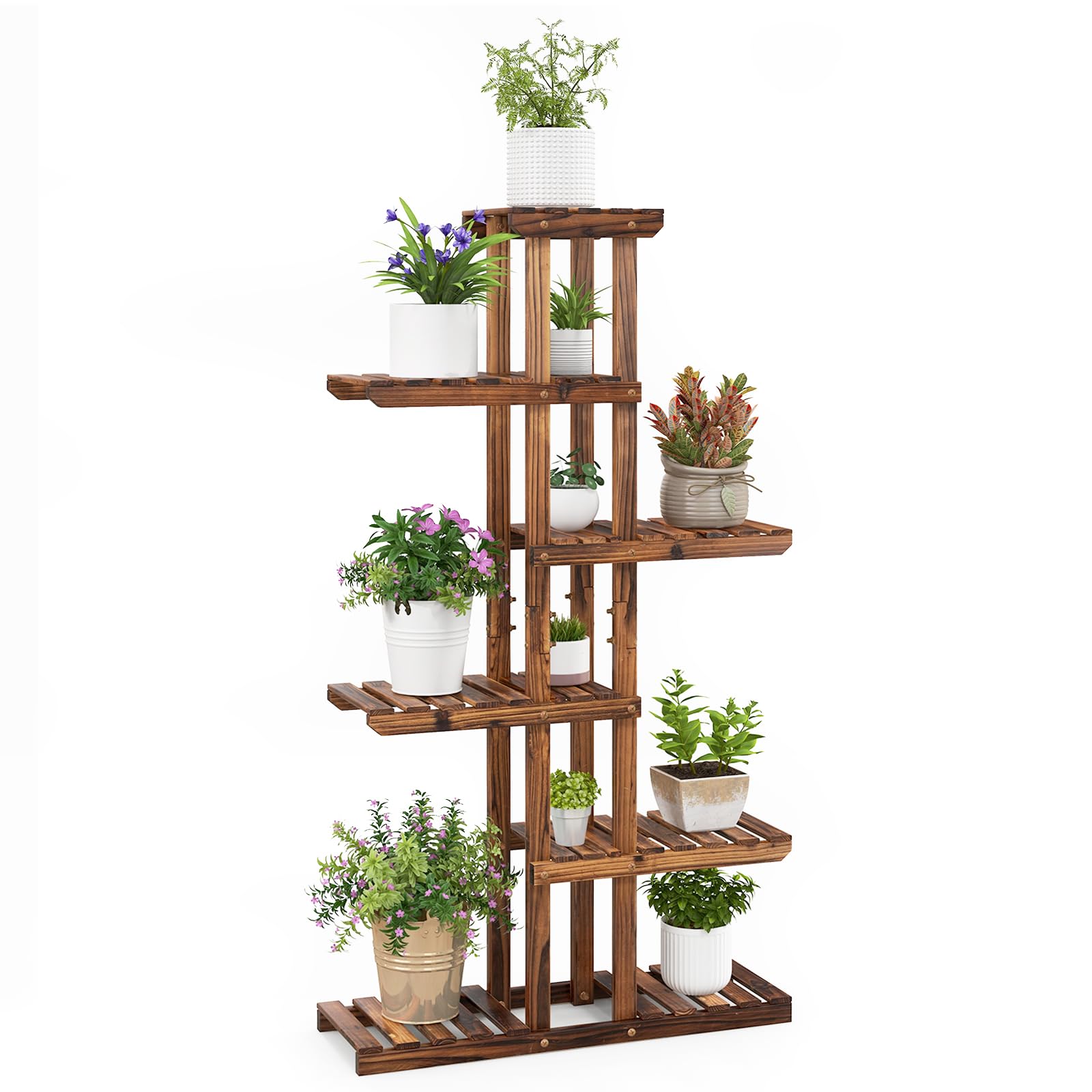 7 Tier Wooden Plant Stand Indoor Outdoor - Tall Plant Shelf for Bonsai, Flowers, Succulents - Perfect for Garden, Patio, Balcony, Living Room & Yard Decor