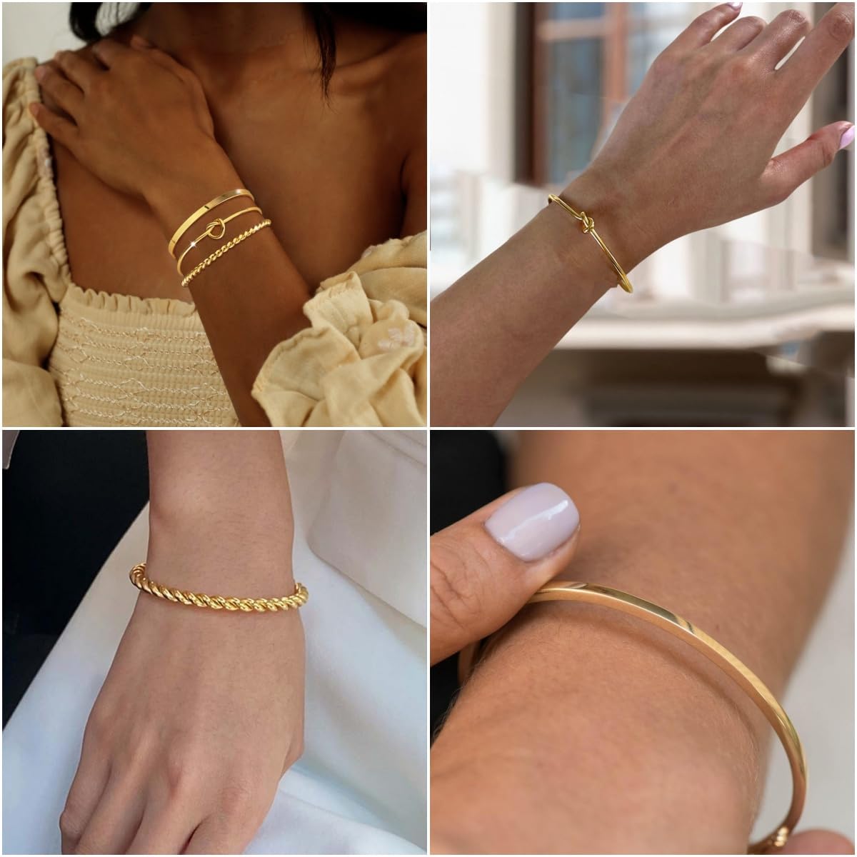 14K Gold Plated Bracelet Set for Women - 5pcs Adjustable Dainty Bangles & Link Cuffs, Non-Tarnish Gold Jewelry | Perfect for Christmas Gifts, Birthday, Anniversary & Everyday Wear