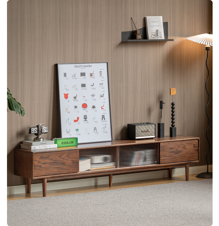 Solid Oak Wood Modern Minimalist TV Stand Floor Cabinet - Perfect for Living Room, Bedroom & Home Theater Setup