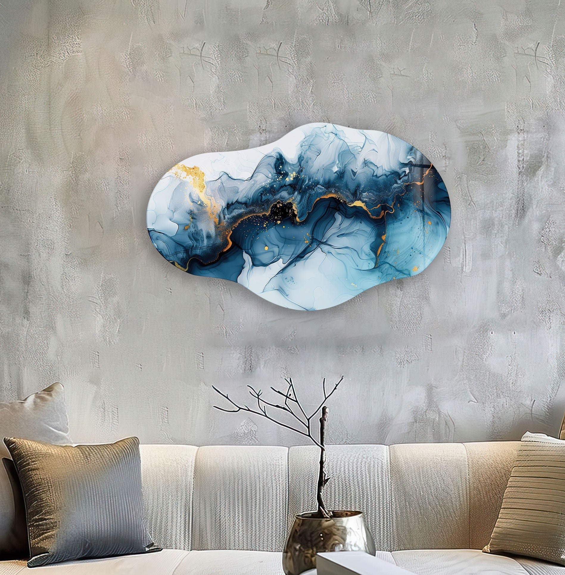 Blue Alcohol Ink Glass Wall Art - Handmade Abstract Painting for Home & Office Decor - Perfect for Living Room, Bedroom, or Gift