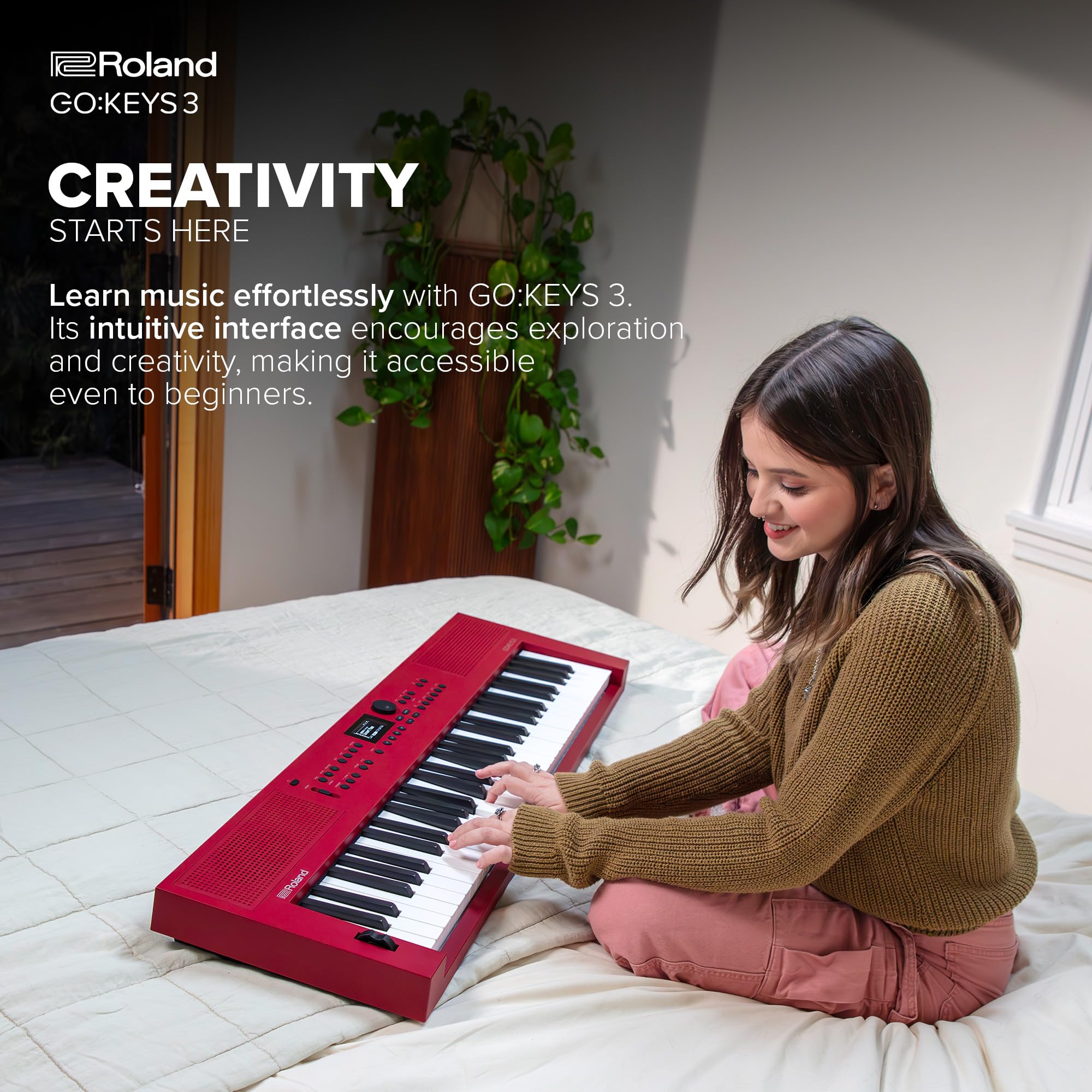 Roland GO:KEYS 3 61-Key Portable Music Keyboard with Built-In Stereo Speakers | Bluetooth Audio & MIDI Connectivity | Ideal for Home Studio, Live Performance & Music Learning - Dark Red