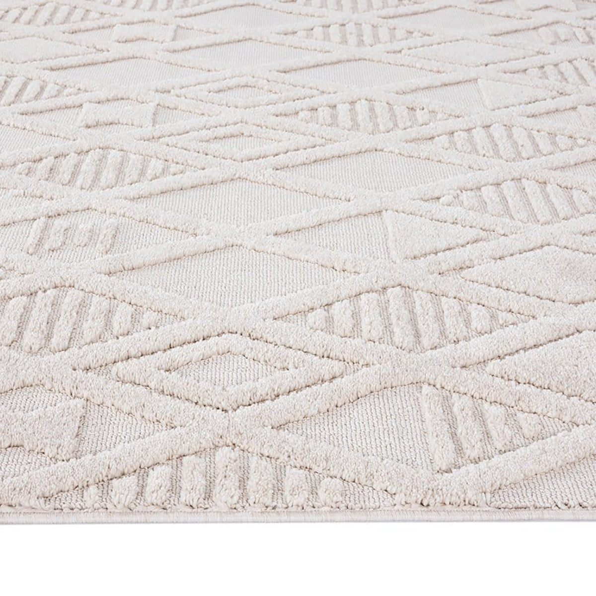 Kira Diamond Detail Textured Rug - Soft Non-Slip Area Carpet for Living Room, Bedroom & Nursery - Boho Chic Home Decor