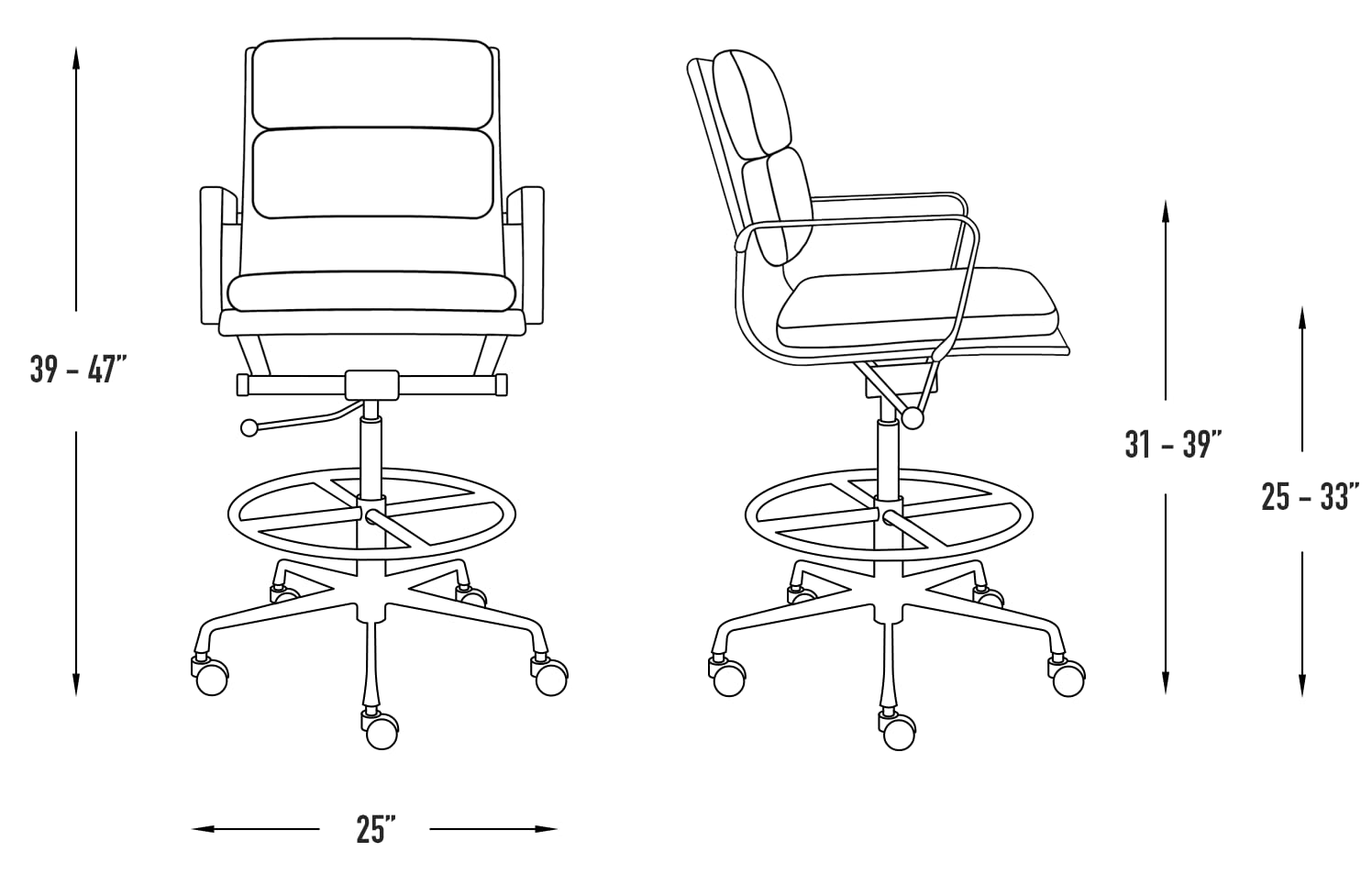 Laura Davidson SOHO II Ergonomic Drafting Chair for Standing Desks - Adjustable Height Padded Office Chair with Armrests & Cushion, Faux Leather Executive Chair in Blue - Perfect for Home Office, Studio, and Commercial Workspaces