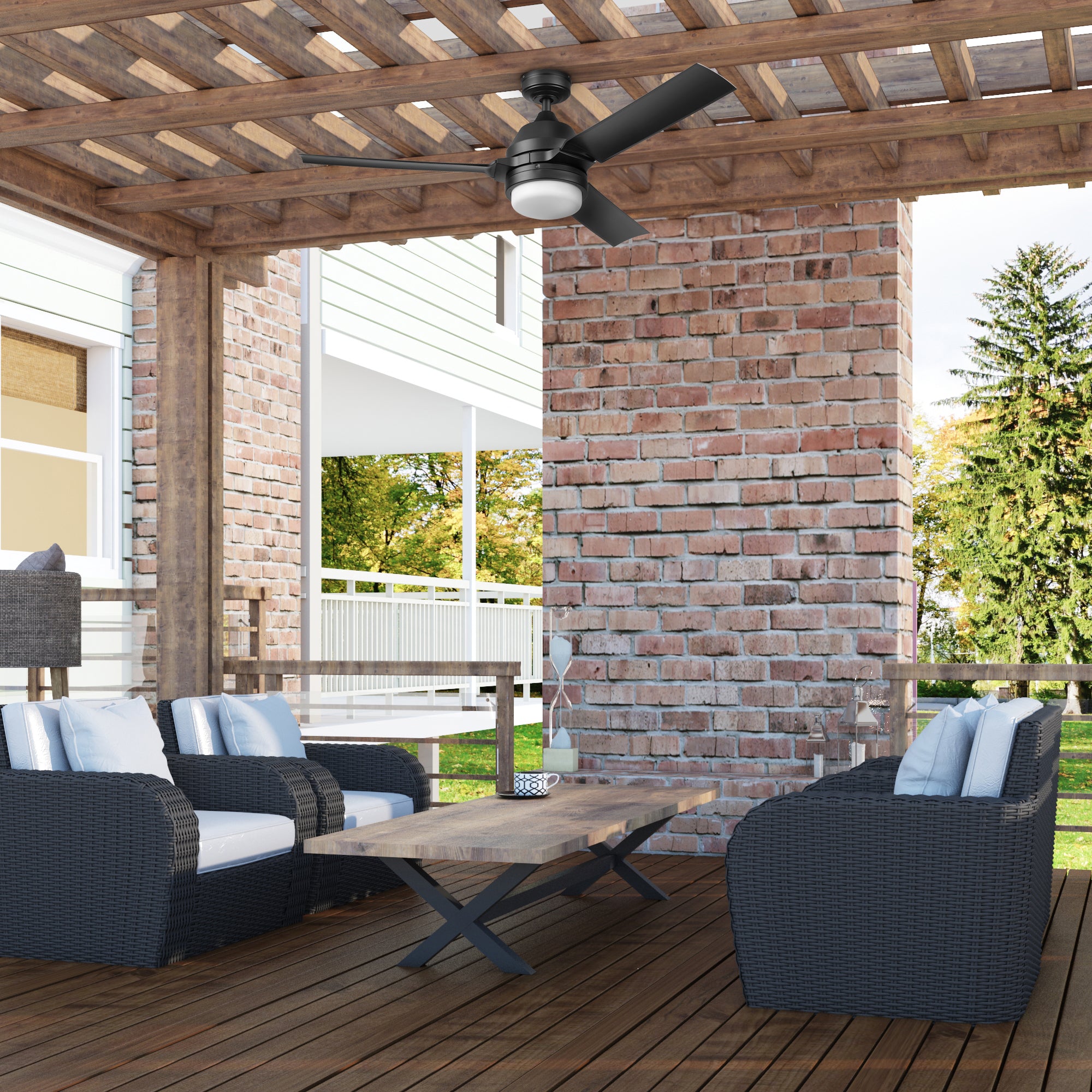 54 Inch Honeywell Port Isle Matte Black Ceiling Fan with Light Kit and Remote Control - Perfect for Living Room, Bedroom, and Outdoor Patio Cooling