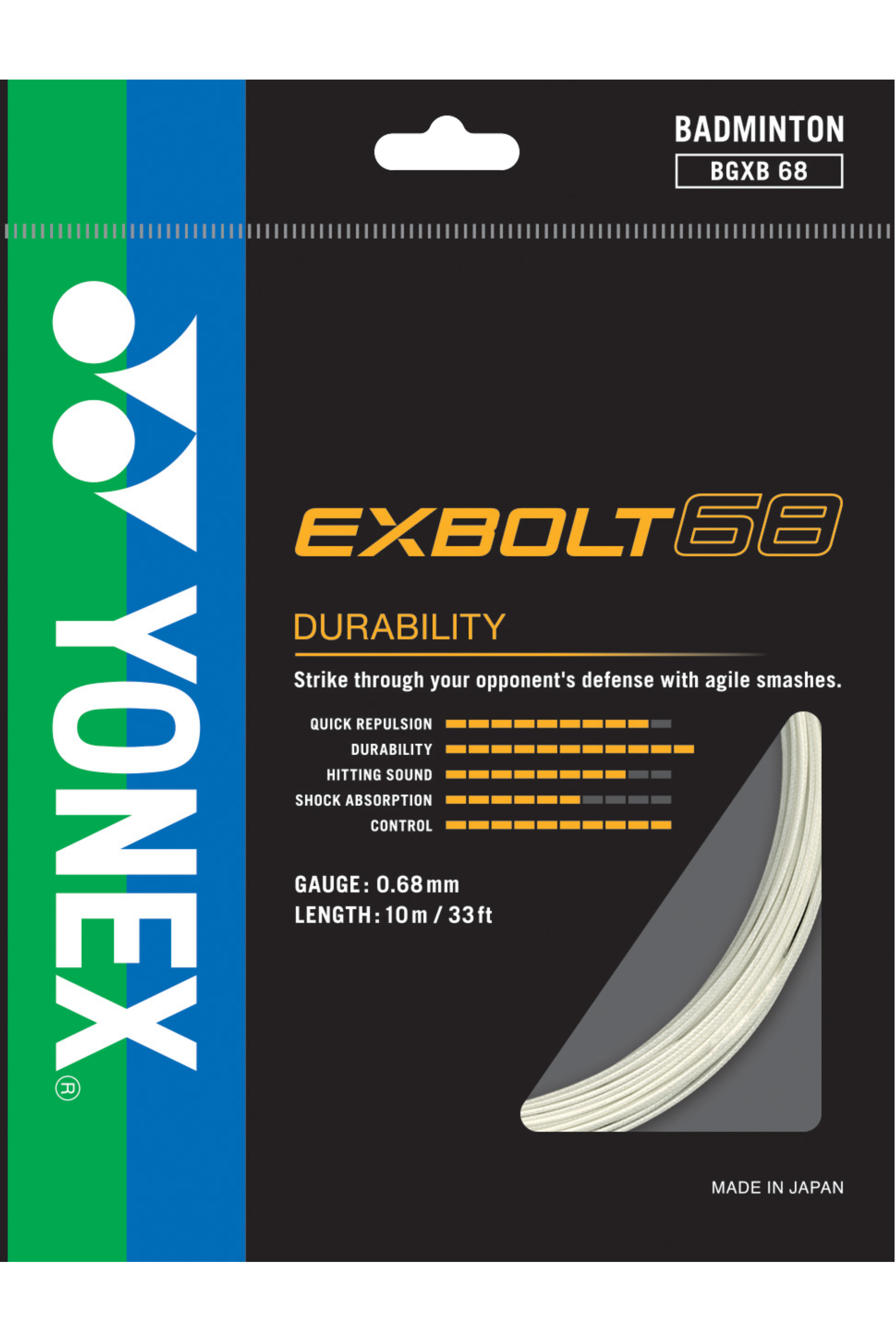 Yonex Exbolt 68 Badminton String (10MM) - High Performance Badminton Racket String for Competitive Play & Training