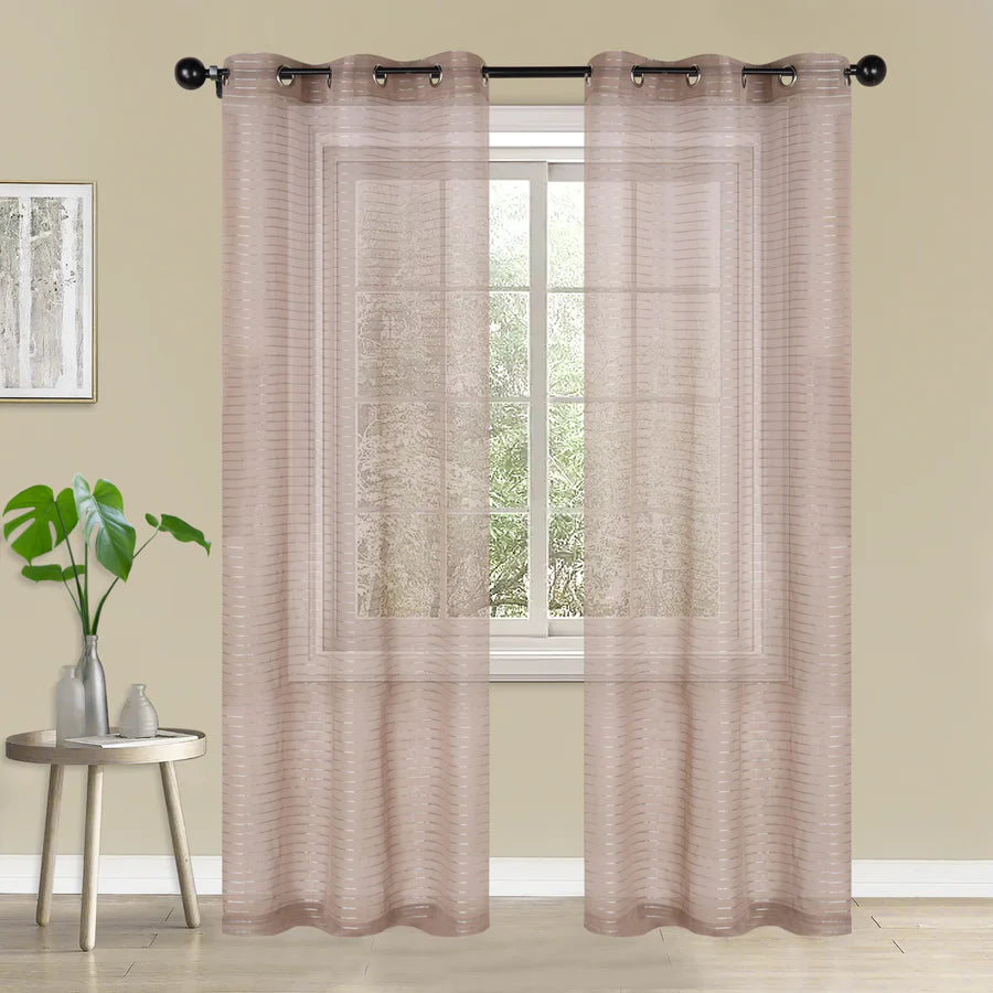 Jackson Striped Sheer Window Curtain Panels - Set of 2 Panels, Light Filtering Sheer Curtains for Living Room, Bedroom, Kitchen - 84 Inches Long, Soft & Airy Textured Fabric