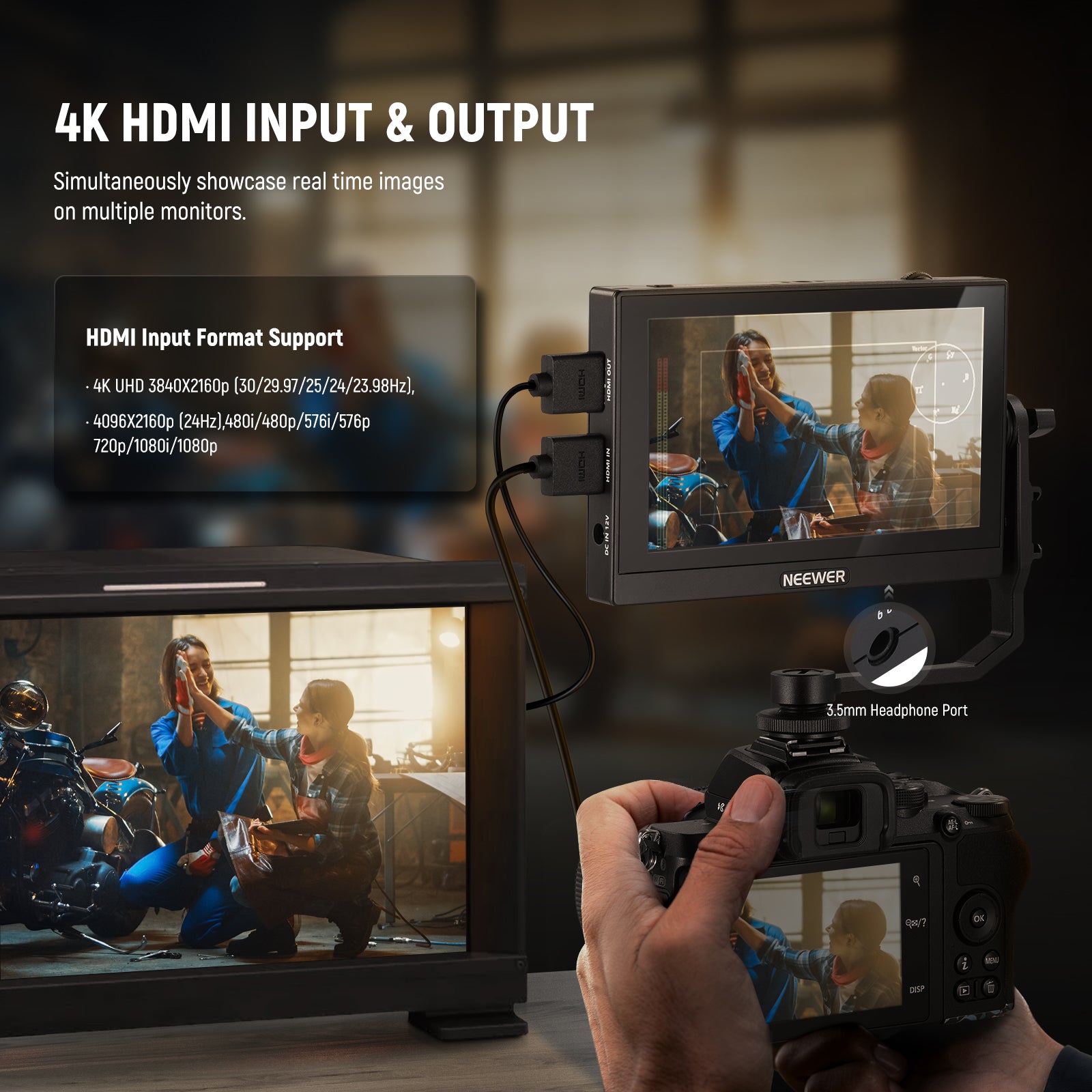 NEEWER F500 5.5 Inch Camera Field Monitor with HDMI Input - On-Camera LCD Screen for DSLR & Mirrorless Cameras - Perfect for Filmmaking, Photography & Video Production
