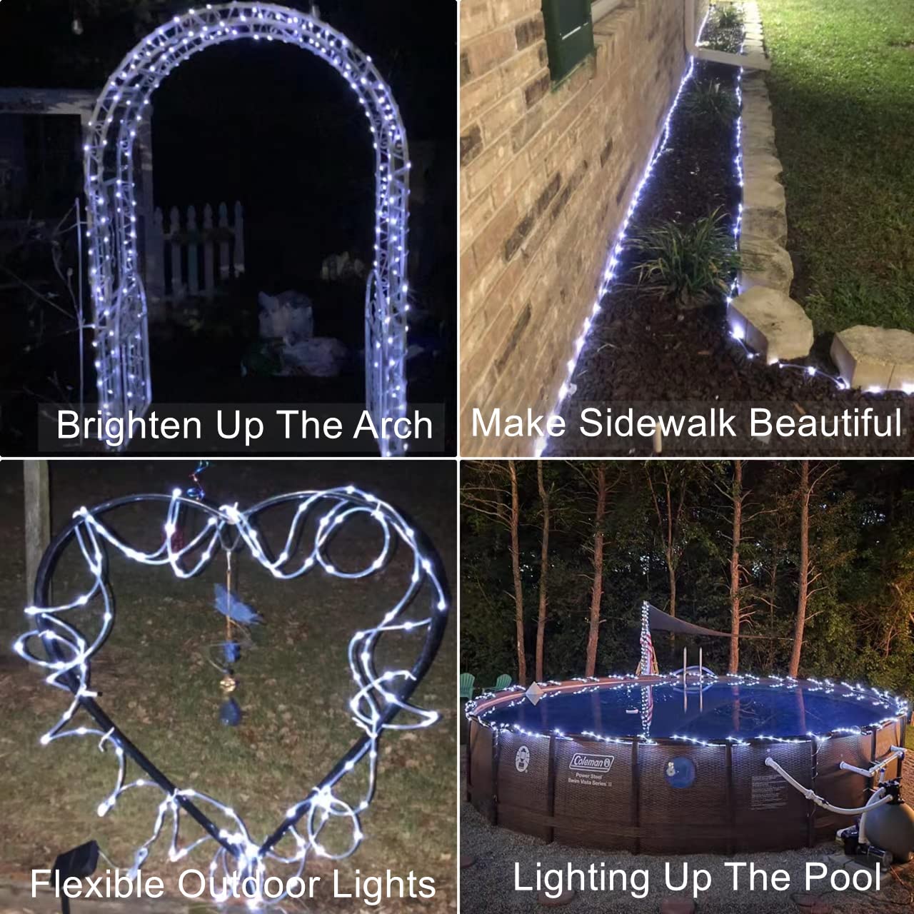 QITONG 2 Pack Solar Rope Lights - 33ft 100LED Waterproof Outdoor String Lights with 8 Modes | Solar Powered Tube Lights for Garden, Pool, Patio, Porch, Tree & Party Decorations (Cool White) | Perfect for Backyard, Wedding, Holiday & Landscape Lighting