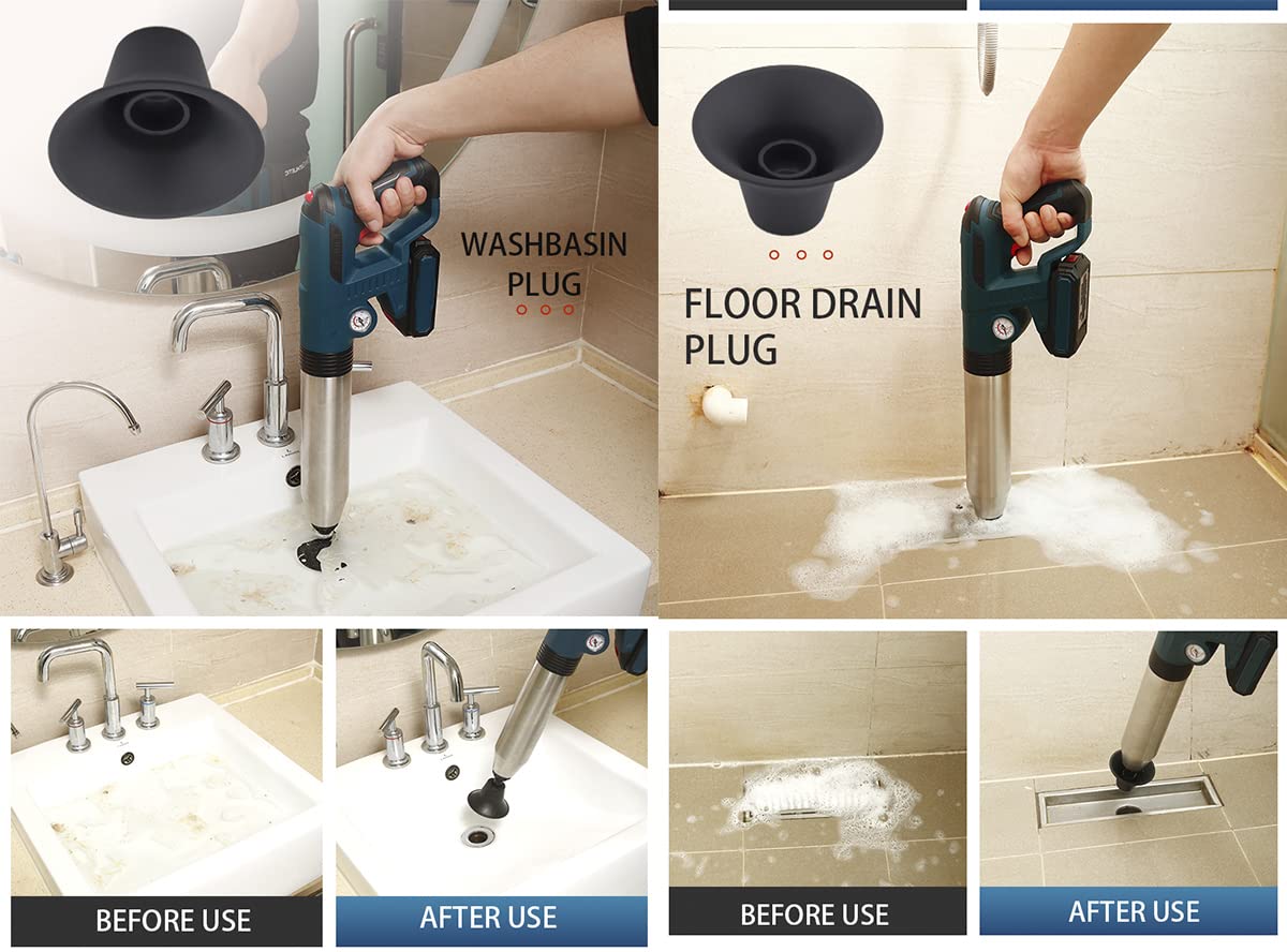 Electric High Pressure Toilet Plunger - Powerful Bathroom & Kitchen Drain Cleaner for Clogged Sinks, Showers & Floor Drains | Quick Unclogging Tool with Air Pressure Technology (Blue) - Ideal for Home, Apartment & RV Plumbing Maintenance