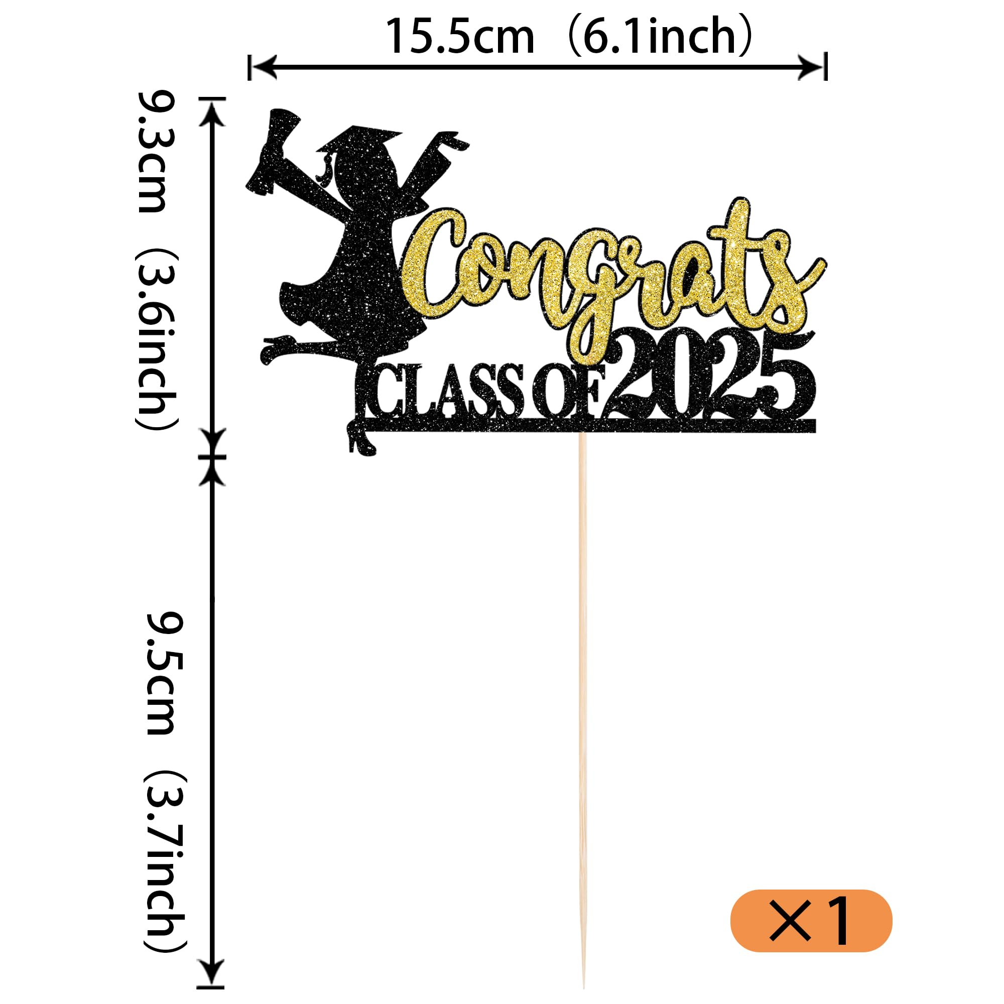2025 Graduation Cake Toppers - Glitter Class of 2025 Cake Decorations for High School Girls (Gold & Black) | Perfect for Graduation Party, Cake Decorating, and Celebration Supplies