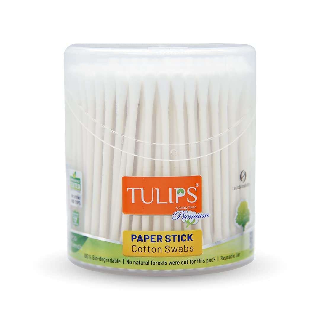 Premium Cotton Swabs with Paper Sticks - 200/400 Count, 2-Pack in Flip-Top Jar | Gentle & Hygienic Ear Cleaning, Makeup Application, First Aid & Crafting