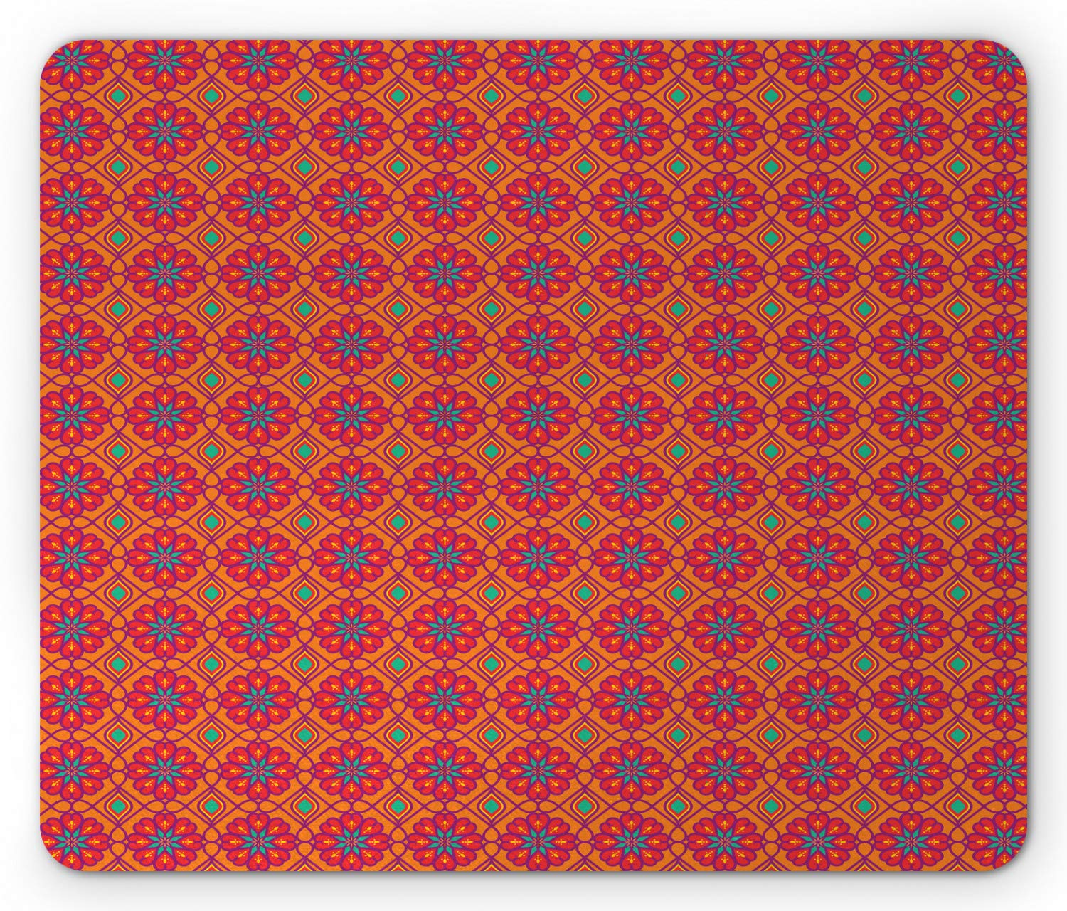 Ambesonne Floral Abstract Mouse Pad - Non-Slip Rubber Base, Standard Size Rectangle Computer Mousepad in Marigold & Dark Magenta - Perfect for Office, Gaming & Home Workspace