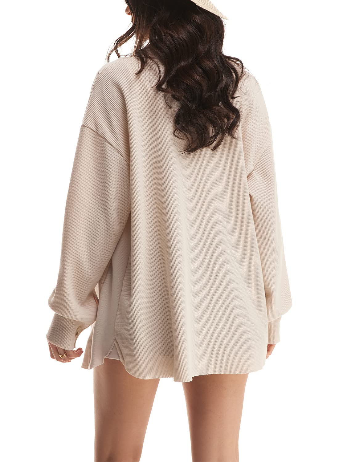 Nirovien Women's Waffle Knit Shacket - Oversized Button Down Shirt Jacket for Spring | Lightweight Long Sleeve Open Front Cardigan | Casual Loungewear, Workwear & Street Style Outfits