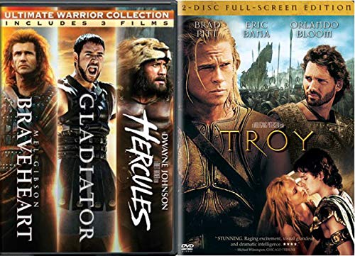 Braveheart, Gladiator, Hercules & Troy DVD 4-Movie Historical Epic Collection - Perfect for Movie Nights, Gifts & History Lovers