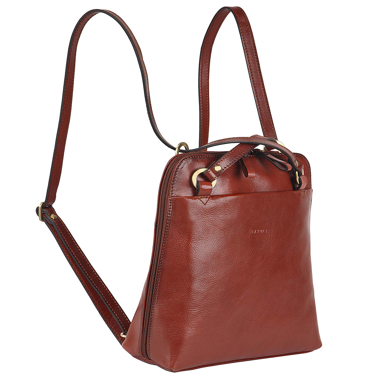 Premium Full Grain Italian Leather Convertible Backpack Purse for Women - Small Laptop Backpack Fits 9.7 Inch iPad (Brown) | Stylish Work Bag, Travel Essentials & Everyday Carry