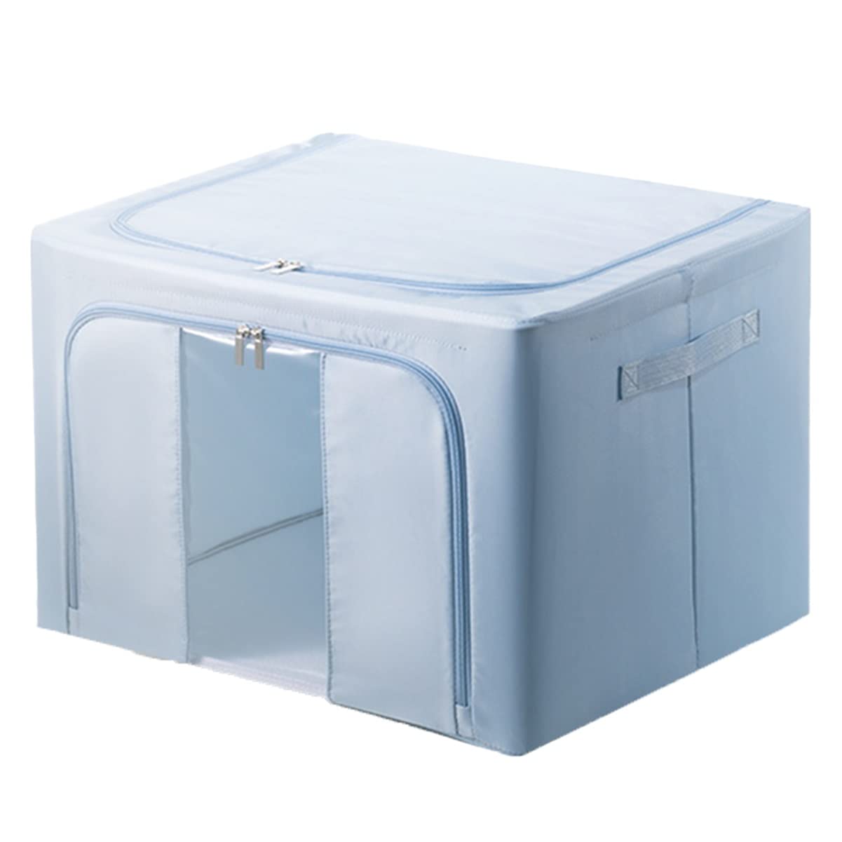 Foldable Storage Box with Zipper Lid & Handles - Silk Fabric Collapsible Storage Bin Organizer for Clothes, Quilts & Toys (100L, Blue) | Perfect for Closet Organization, Underbed Storage & Nursery Toy Storage