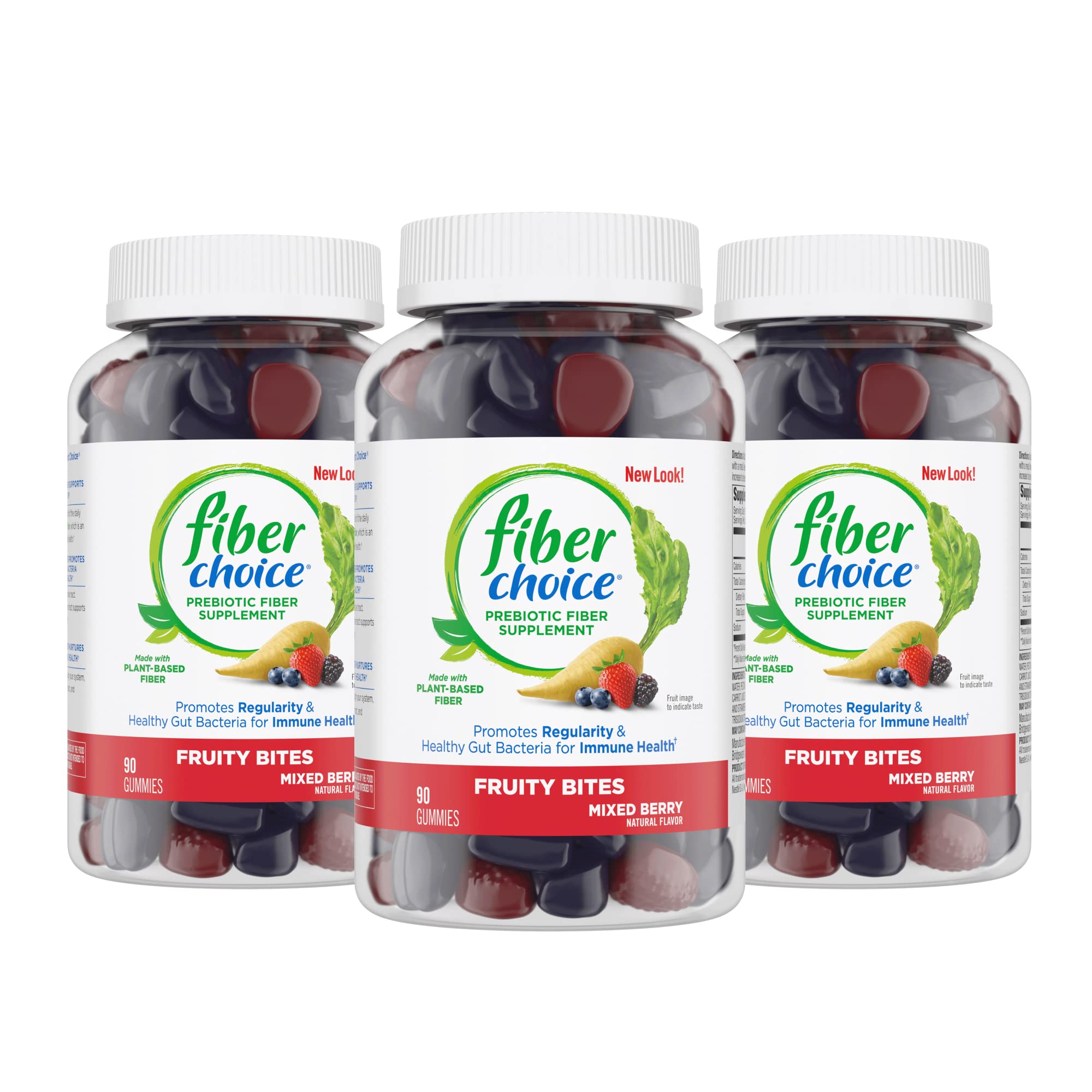 Fiber Choice Fruity Bites Prebiotic Fiber Gummies - Mixed Berry Flavor, 90 Count (3 Pack) | Daily Digestive Health Supplement for Adults & Kids | Perfect for On-the-Go Snacking & Travel