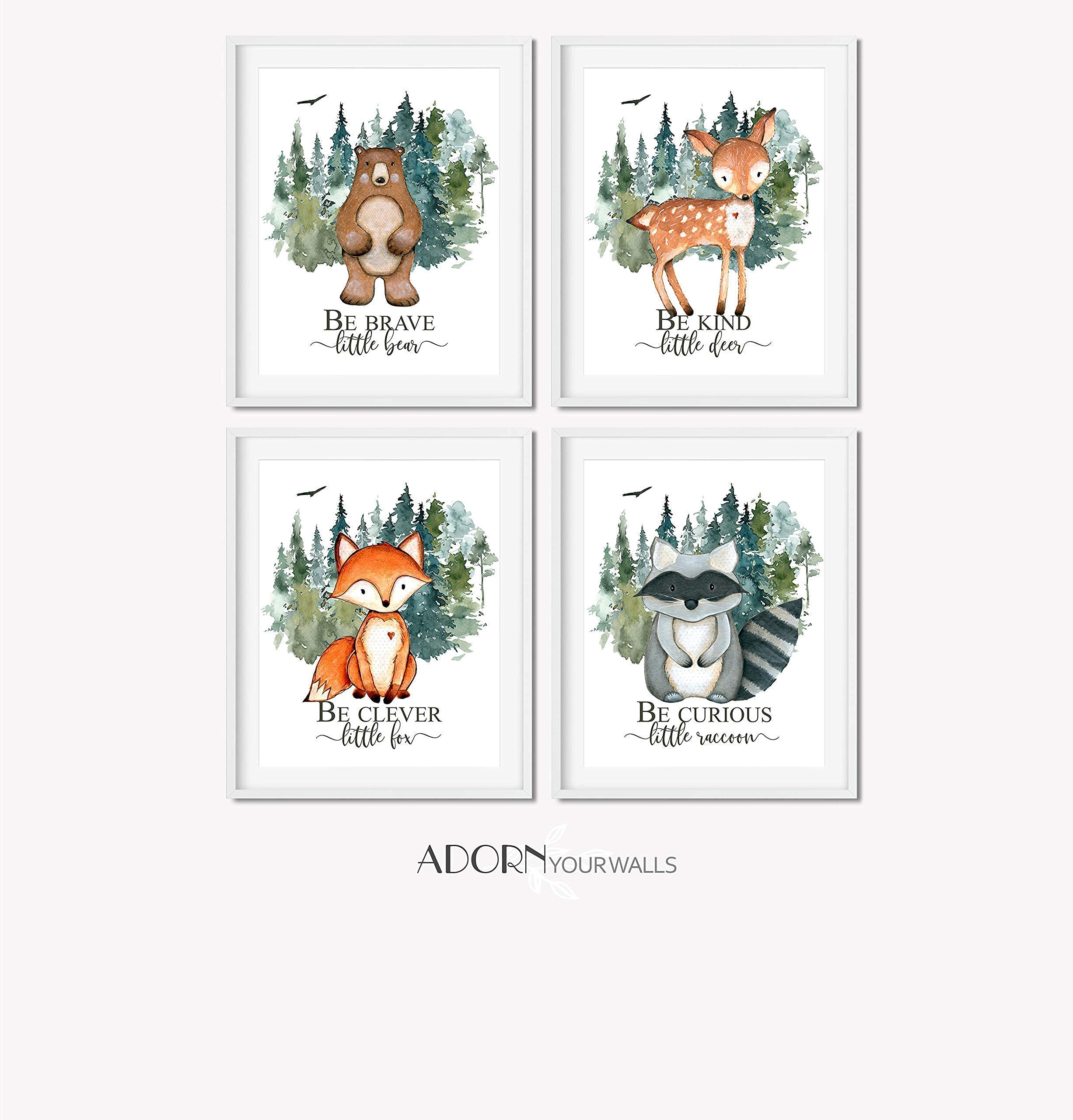 Woodland Nursery Wall Decor for Boys - Set of 4 Unframed 8x10 Prints - Baby Boy Room Decorations for Bedroom & Nursery - Perfect for Baby Showers, Gender Reveals, and Kids Room Themes