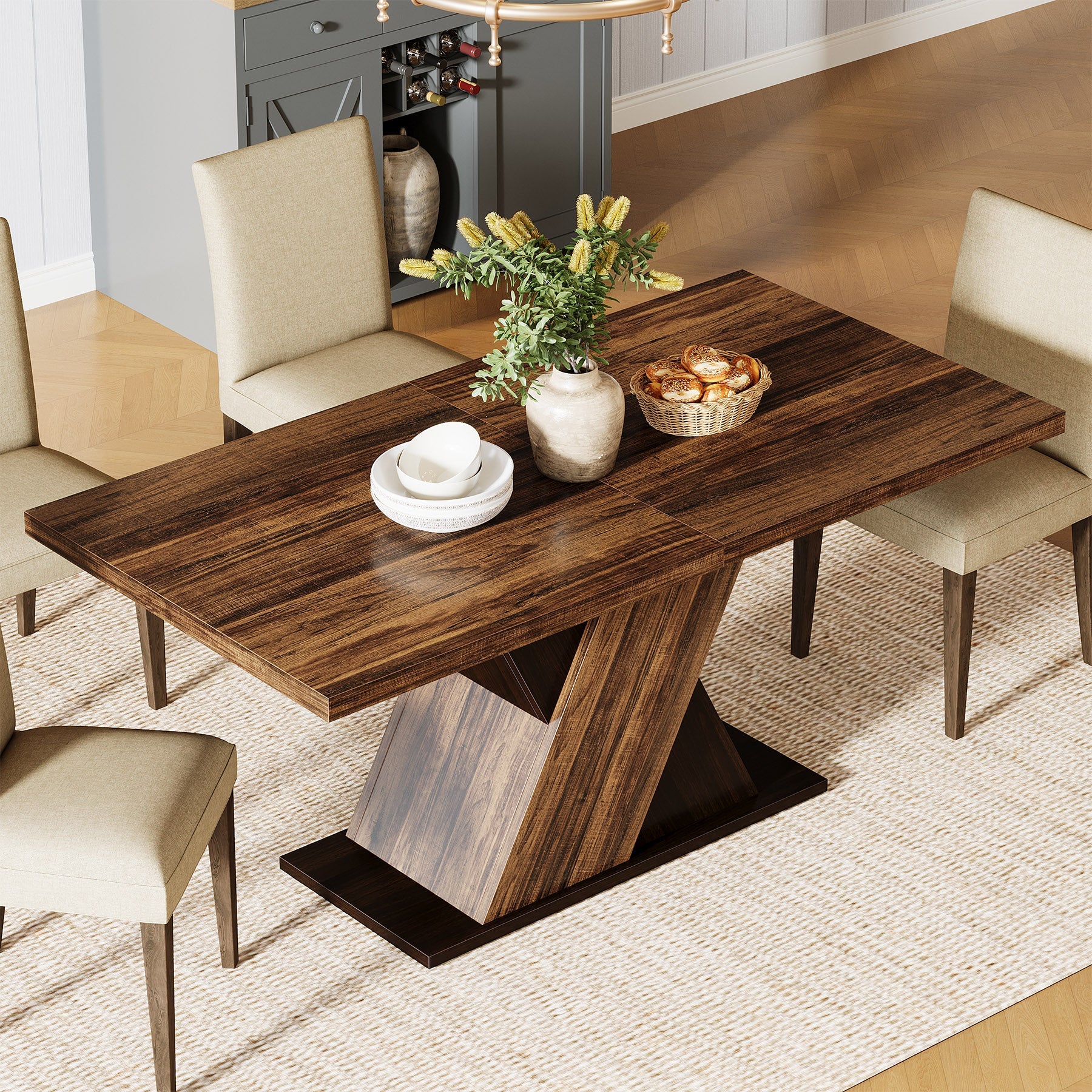 55 Inch Solid Wood Dining Table - Round Kitchen Table for 4-6 People | Perfect for Family Meals, Dinner Parties & Small Space Dining Rooms
